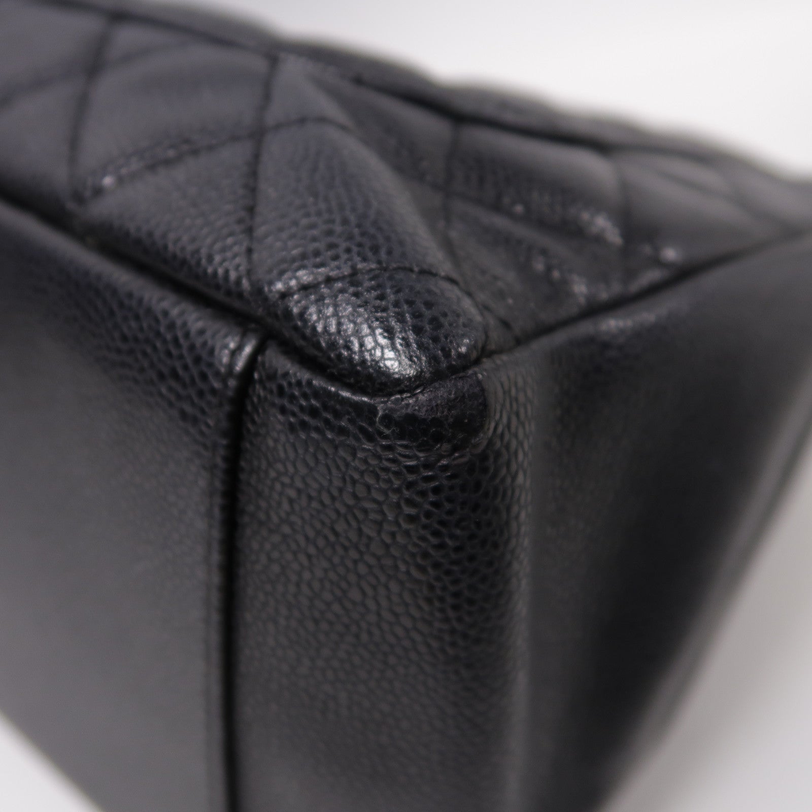 CHANEL 菱格Caviar皮革Grand Shopping Tote銀扣鏈帶手挽袋黑色