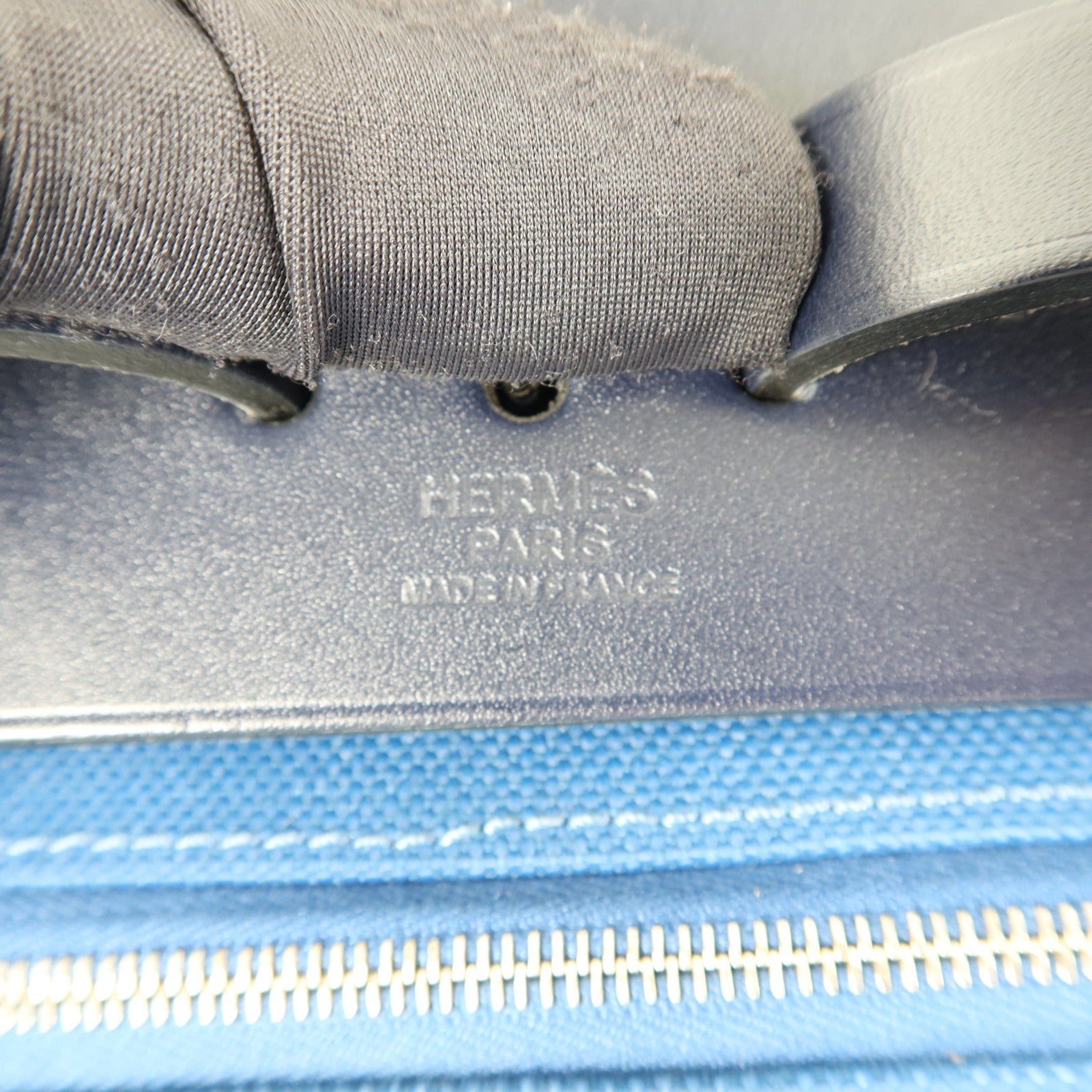 HERMES 帆布Herbag Backpack銀扣背包Deep Blue/Bleu Nuit