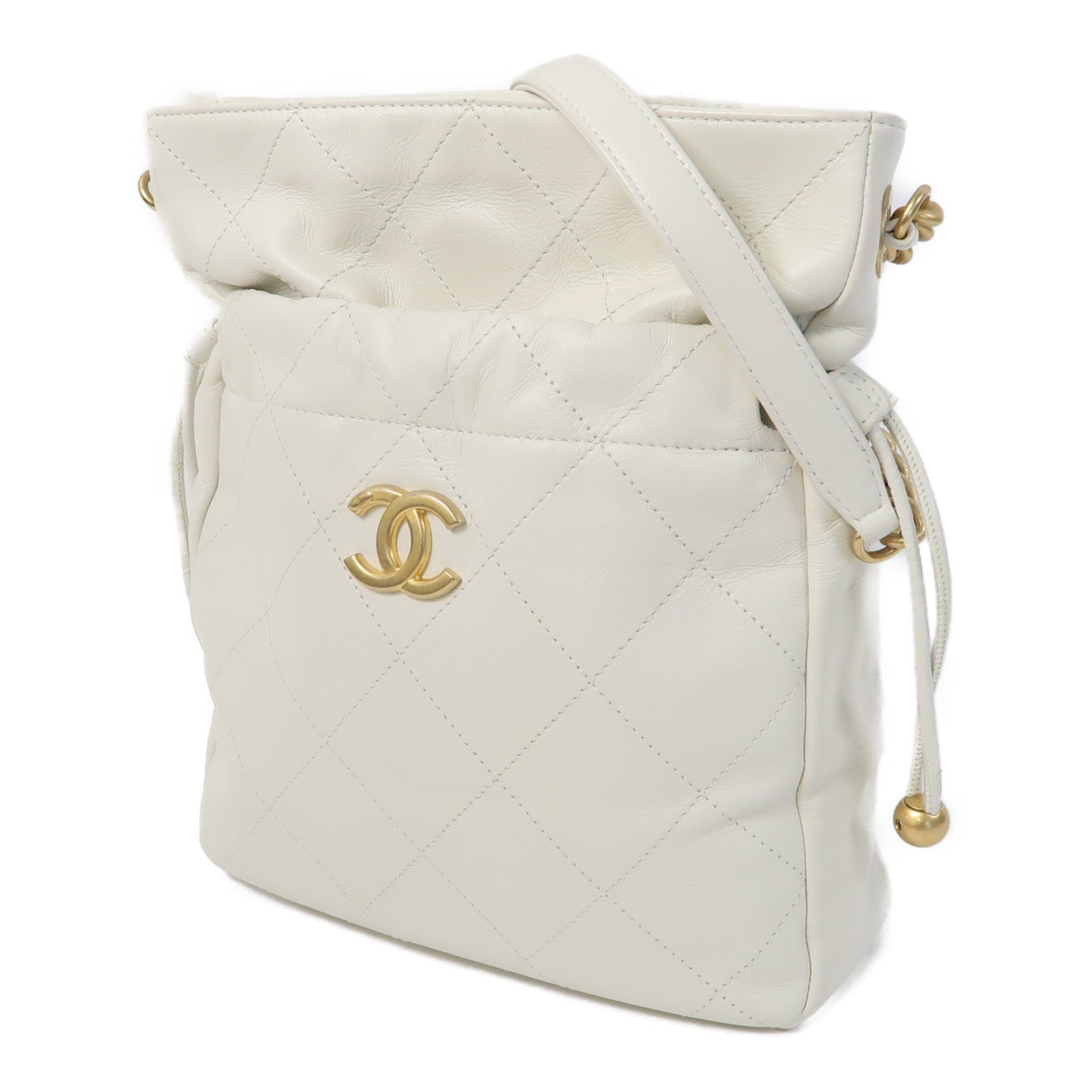 CHANEL 【激減優惠】菱格羊皮皮革Chain Shoulder金扣鏈帶肩背袋白色