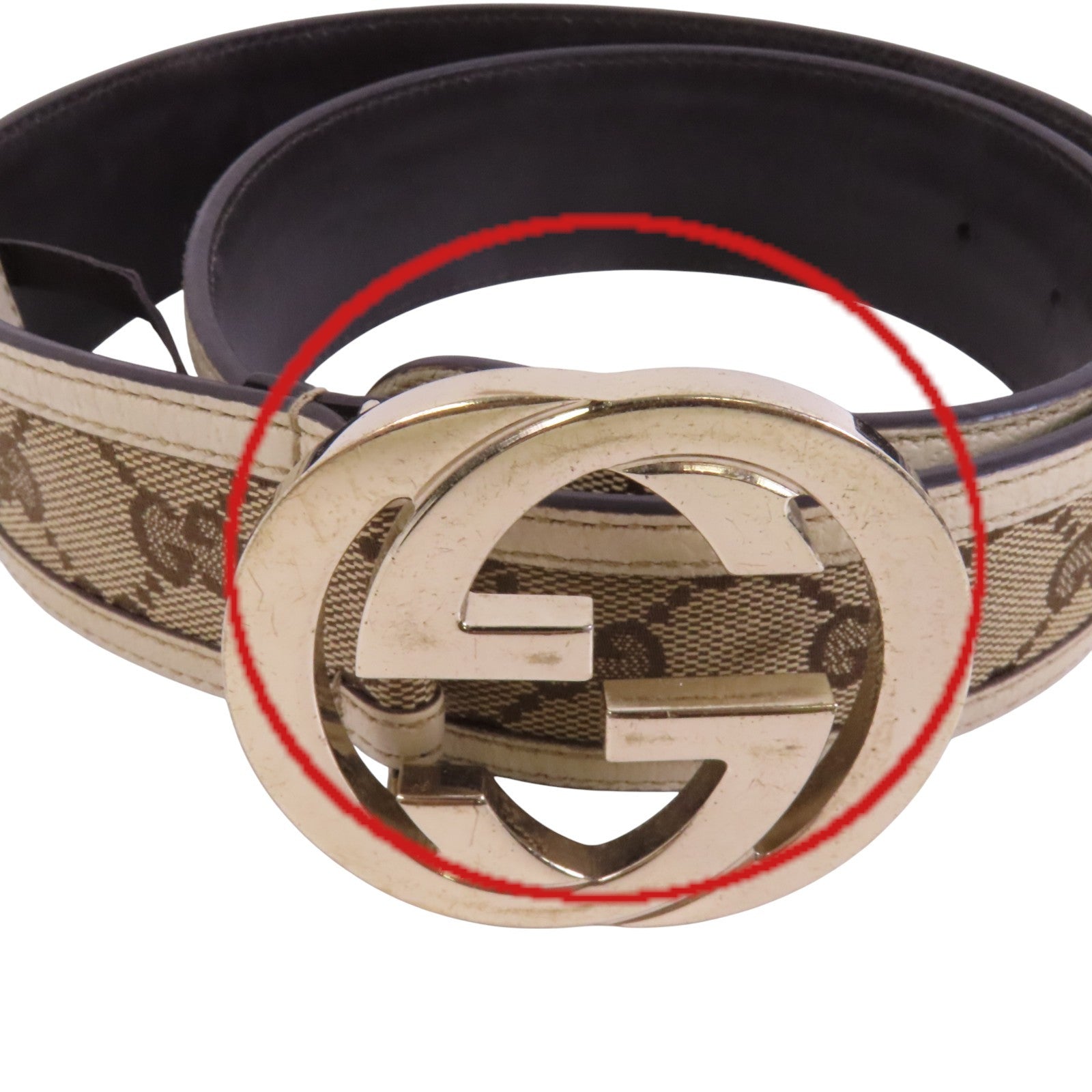 GUCCI GG帆布/牛皮皮革Gucci Belt金扣皮帶