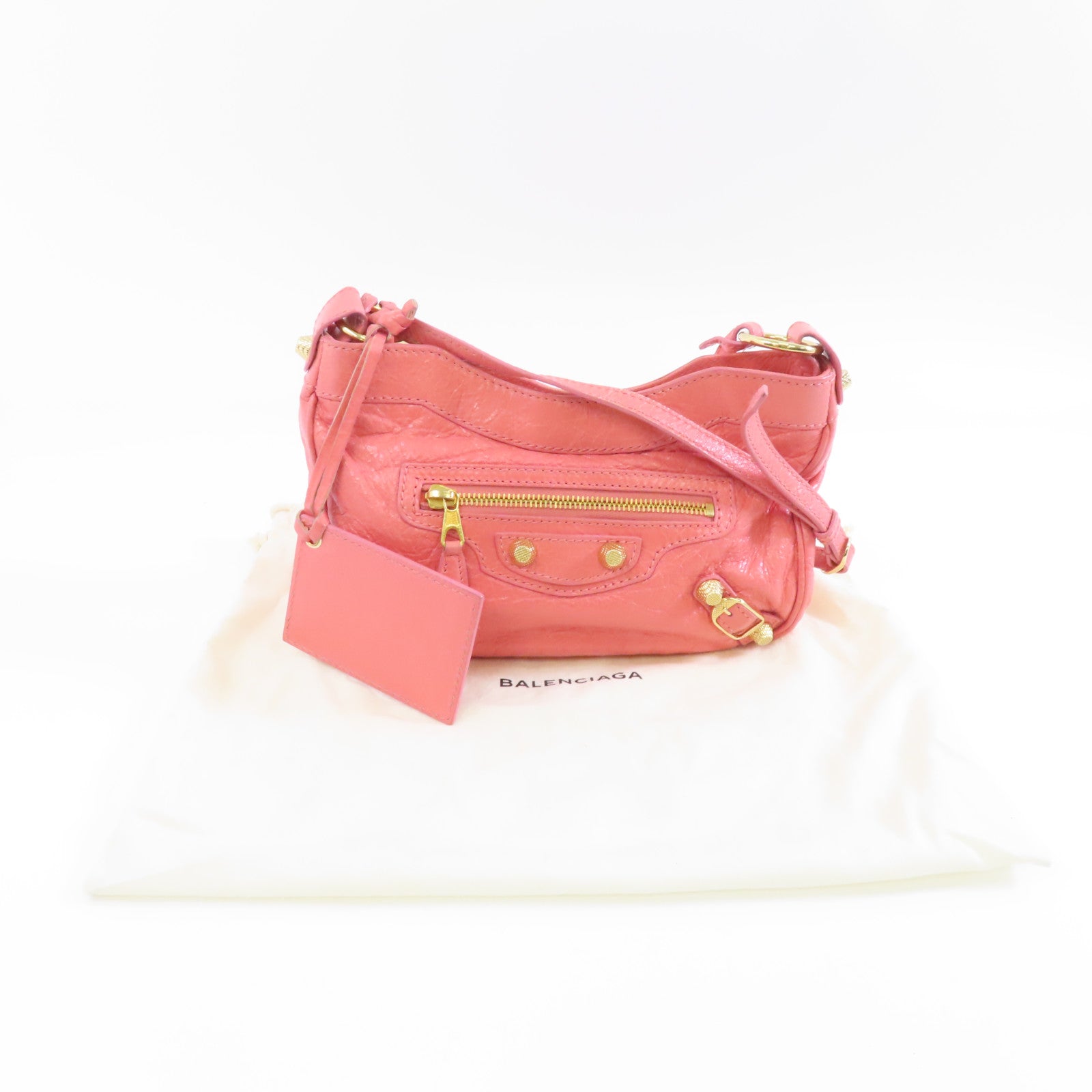 BALENCIAGA 皮革Giant Hip金扣肩背袋粉紅色