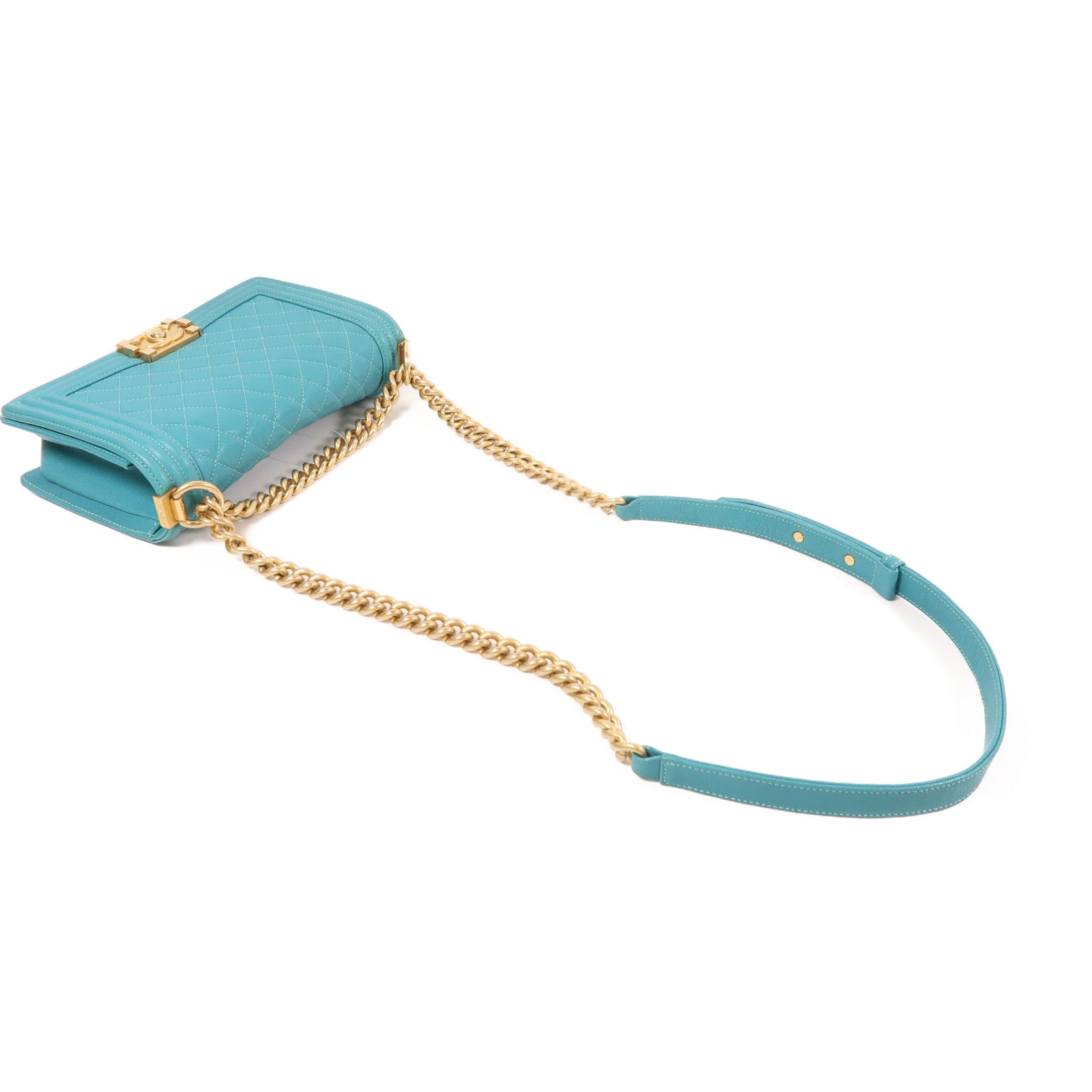 CHANEL CC GHW Boy 25 Chain Shoulder Bag Calfskin Leather Blue