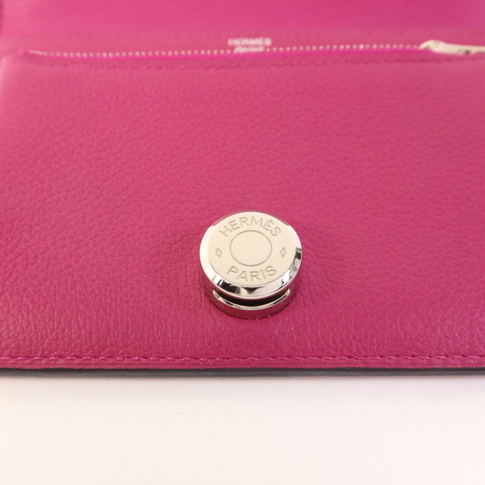 HERMES Evercolor皮革Dogon Compact Bifold Wallet銀扣錢包Rose Pourpre