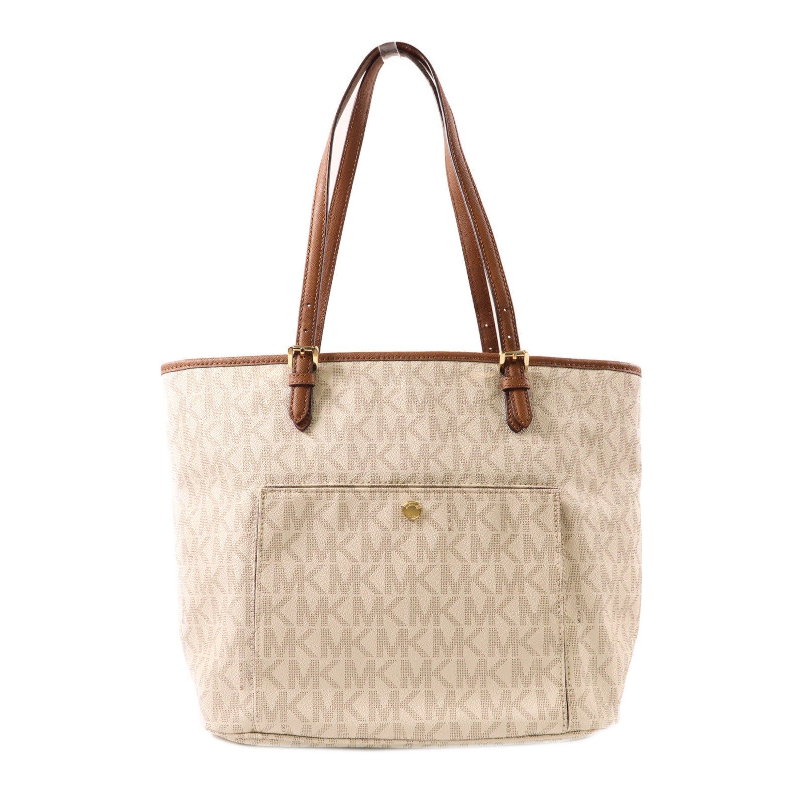 Michael Kors 塗層帆布Shoulder Tote金扣肩背袋/手挽袋白色