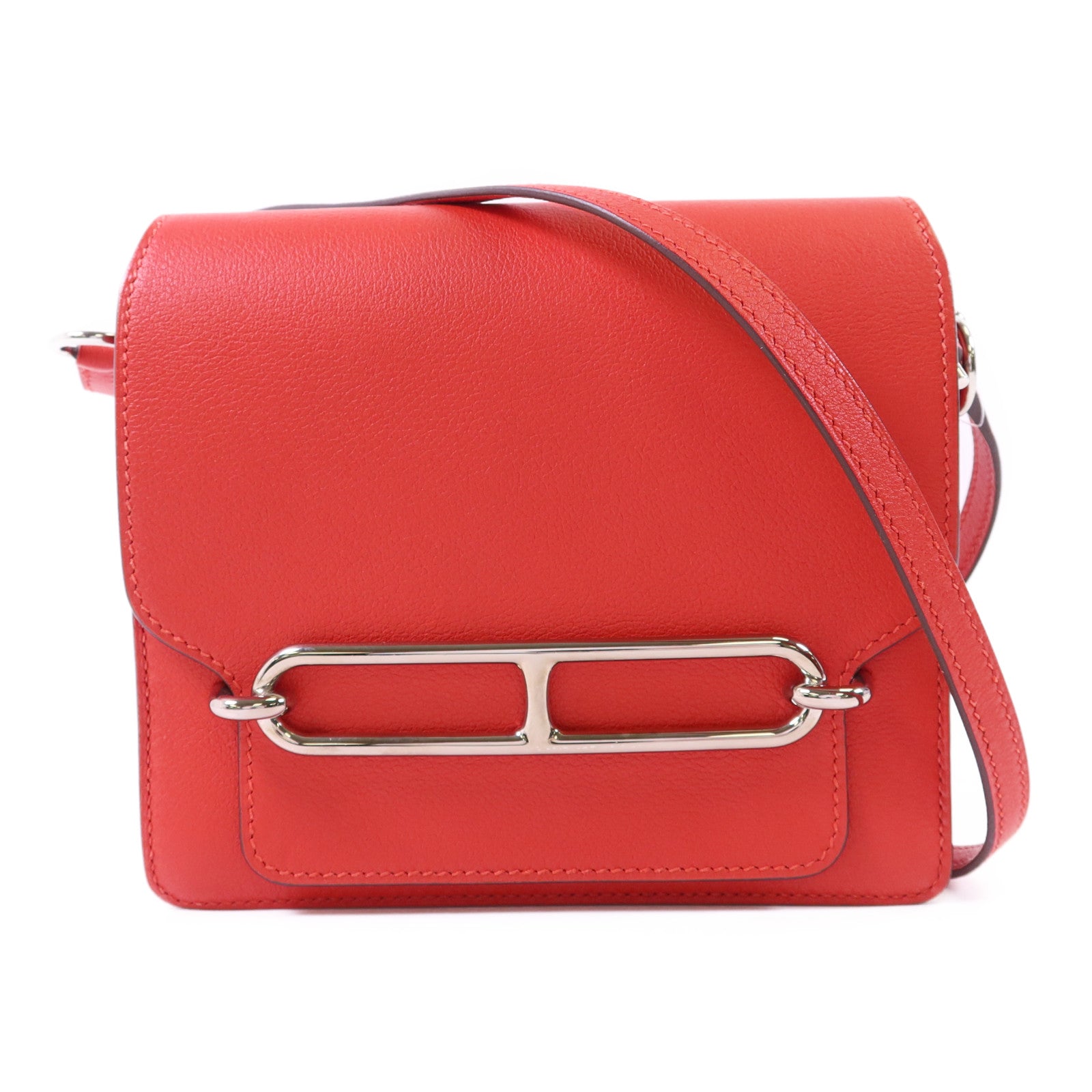 HERMES Evercolor皮革Mini Roulis銀扣肩背袋Rouge Tomate
