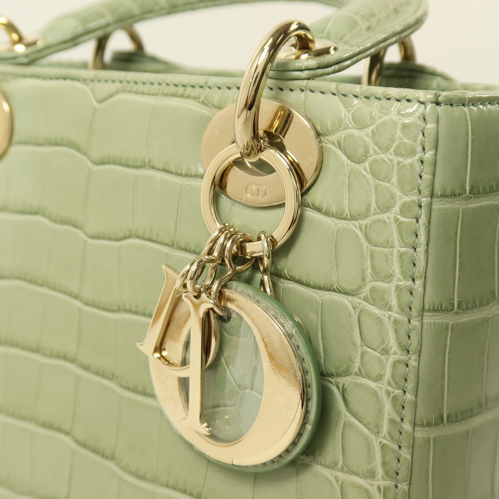 Dior 鱷魚皮革Lady Dior Small金扣手挽肩背兩用袋