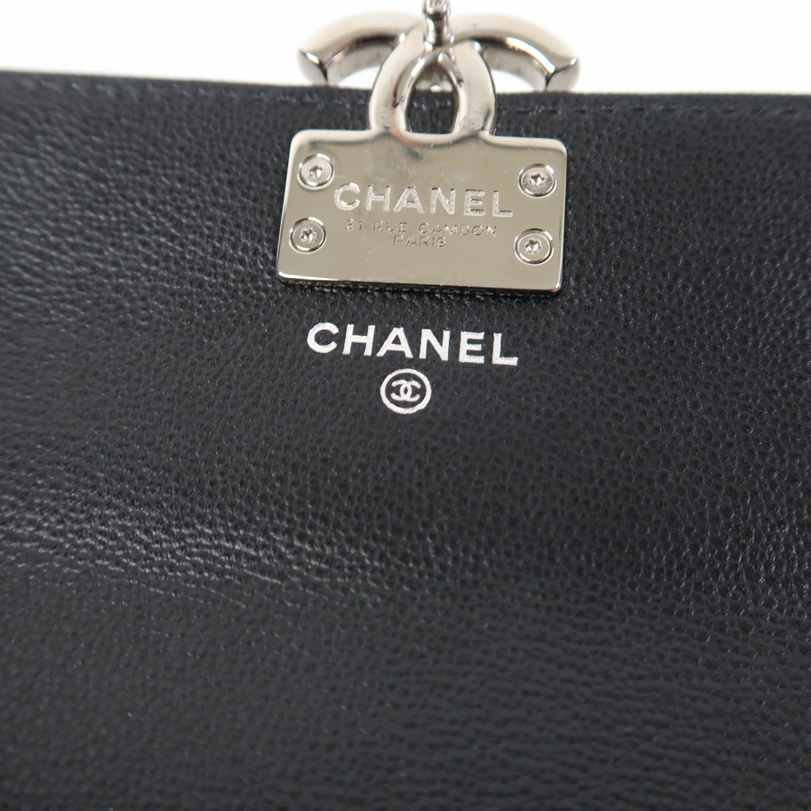 CHANEL 菱格牛皮皮革Wallet銀扣長錢包黑色
