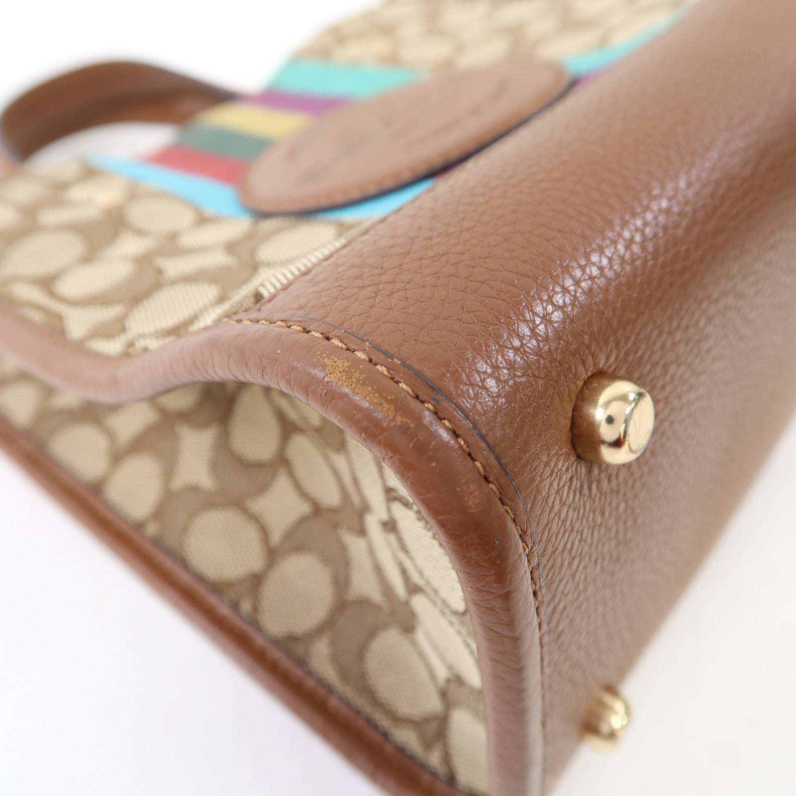 COACH 帆布Shoulder Bag金扣手挽肩背兩用袋啡色