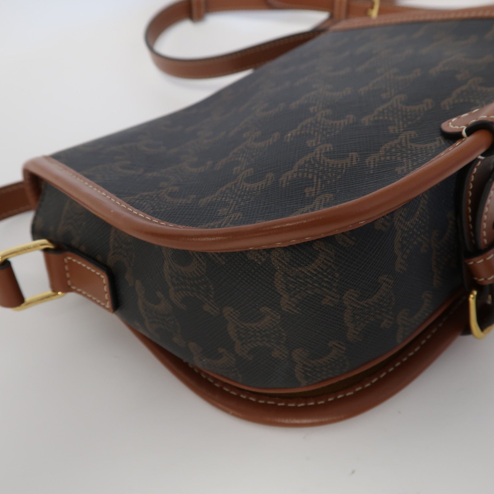 CELINE 塗層帆布Folco Medium金扣肩背袋啡色