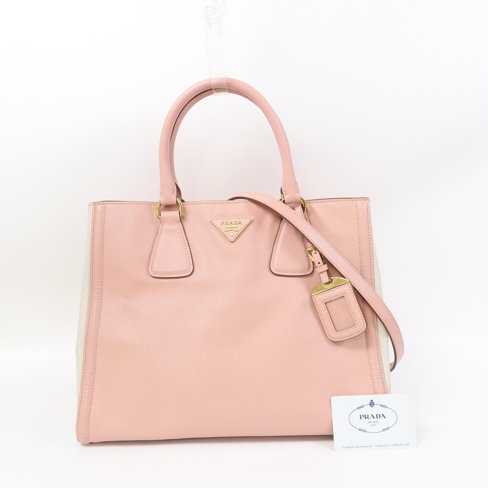 PRADA 牛皮皮革Shoulder Bag金扣手挽肩背兩用袋粉紅色