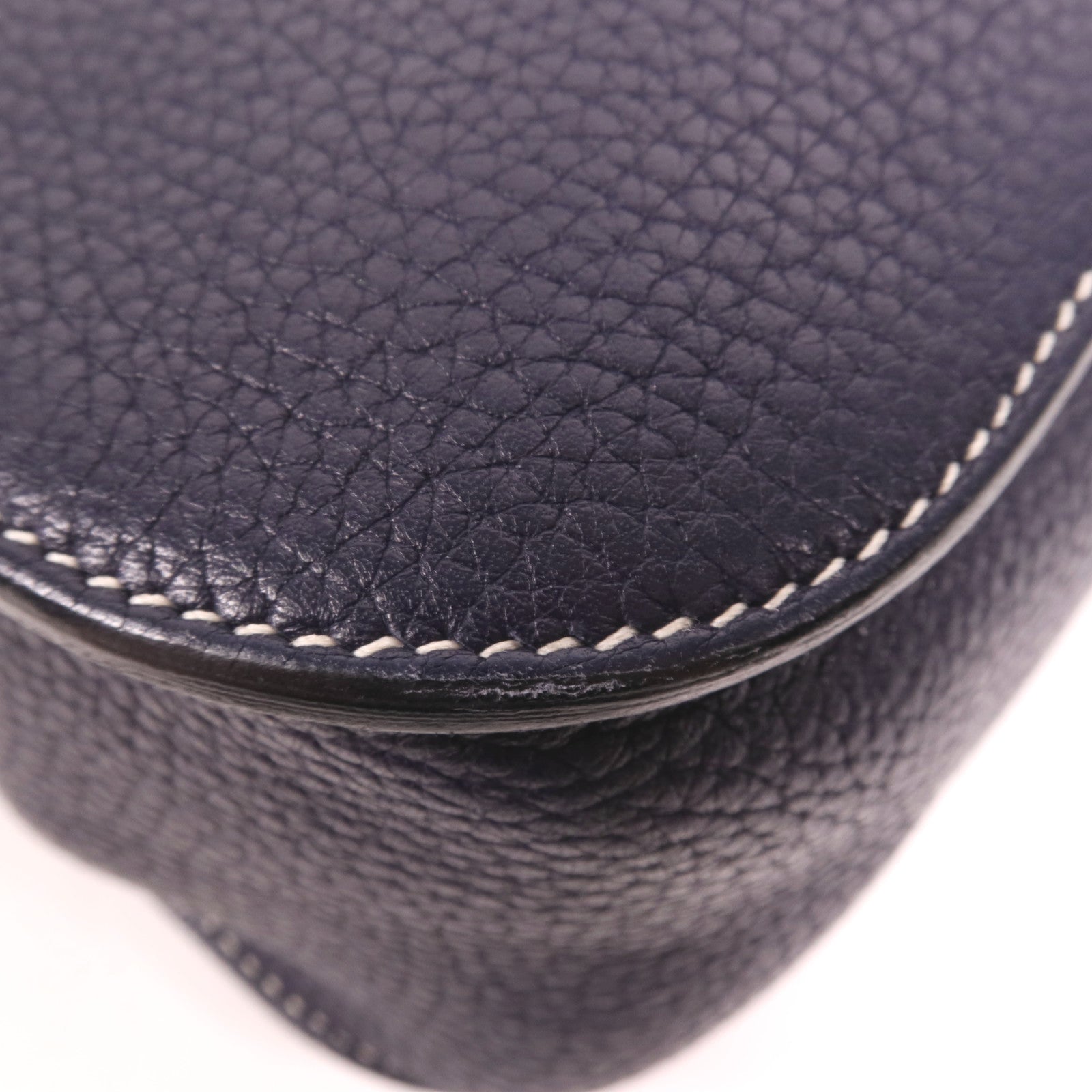 HERMES Clemence皮革Halzan 31銀扣手挽肩背兩用袋Bleu Nuit