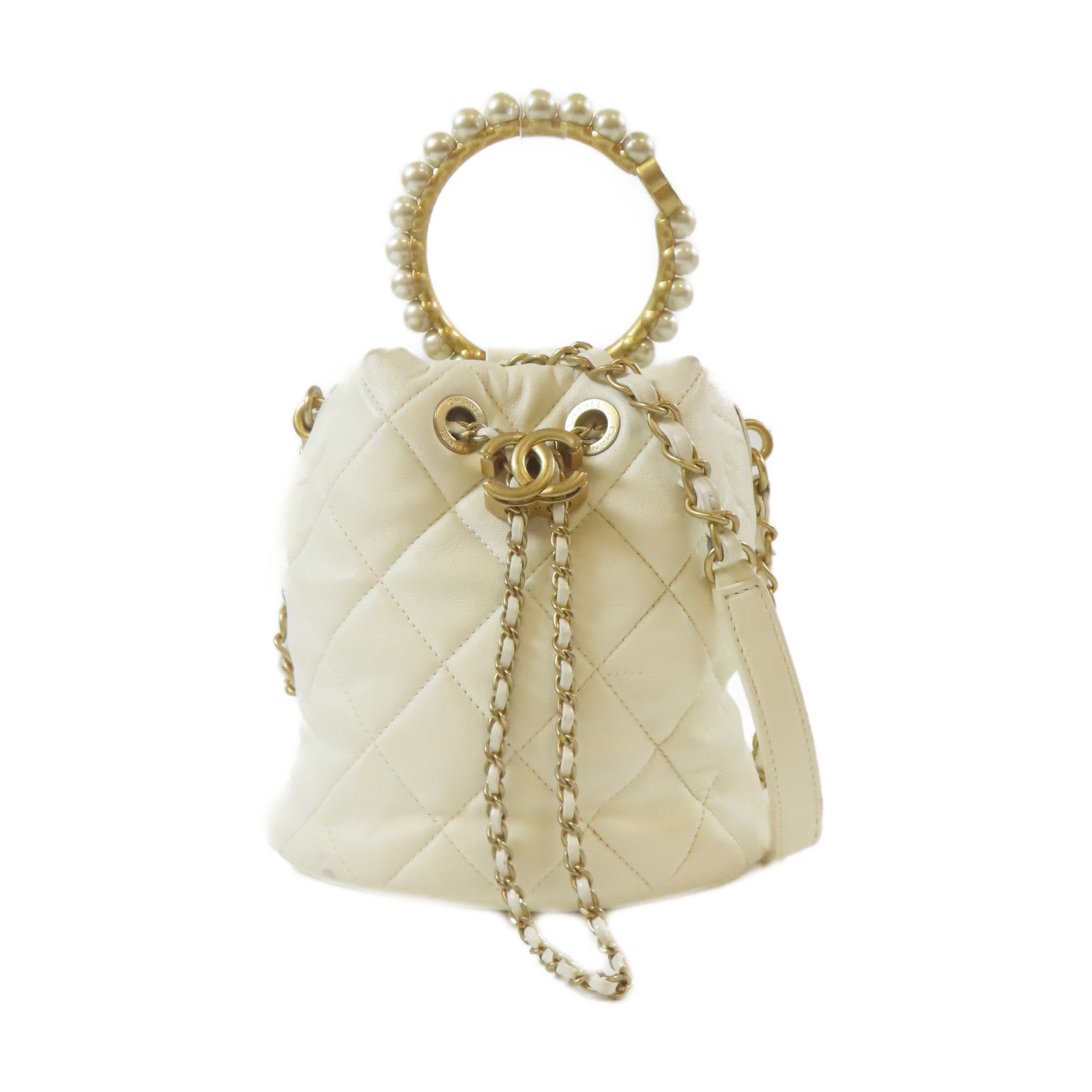 CHANEL 【激減優惠】菱格牛皮皮革Shoulder Bag金扣手挽肩背兩用袋白色