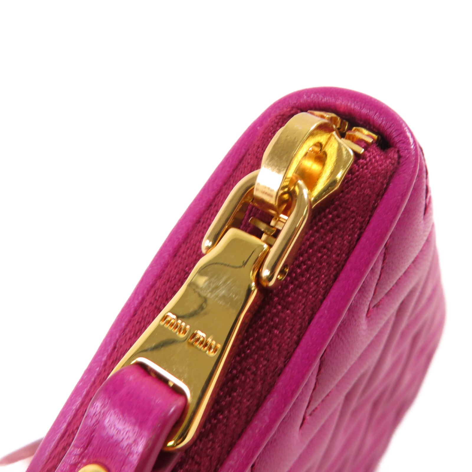 Miu Miu 羊皮皮革Zipper Card Case金扣拉鏈零錢包粉紫色
