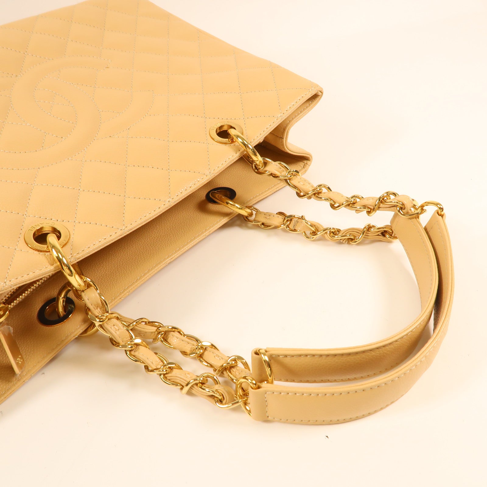 CHANEL 牛皮皮革Grand Shopping Tote金扣鏈帶肩背袋