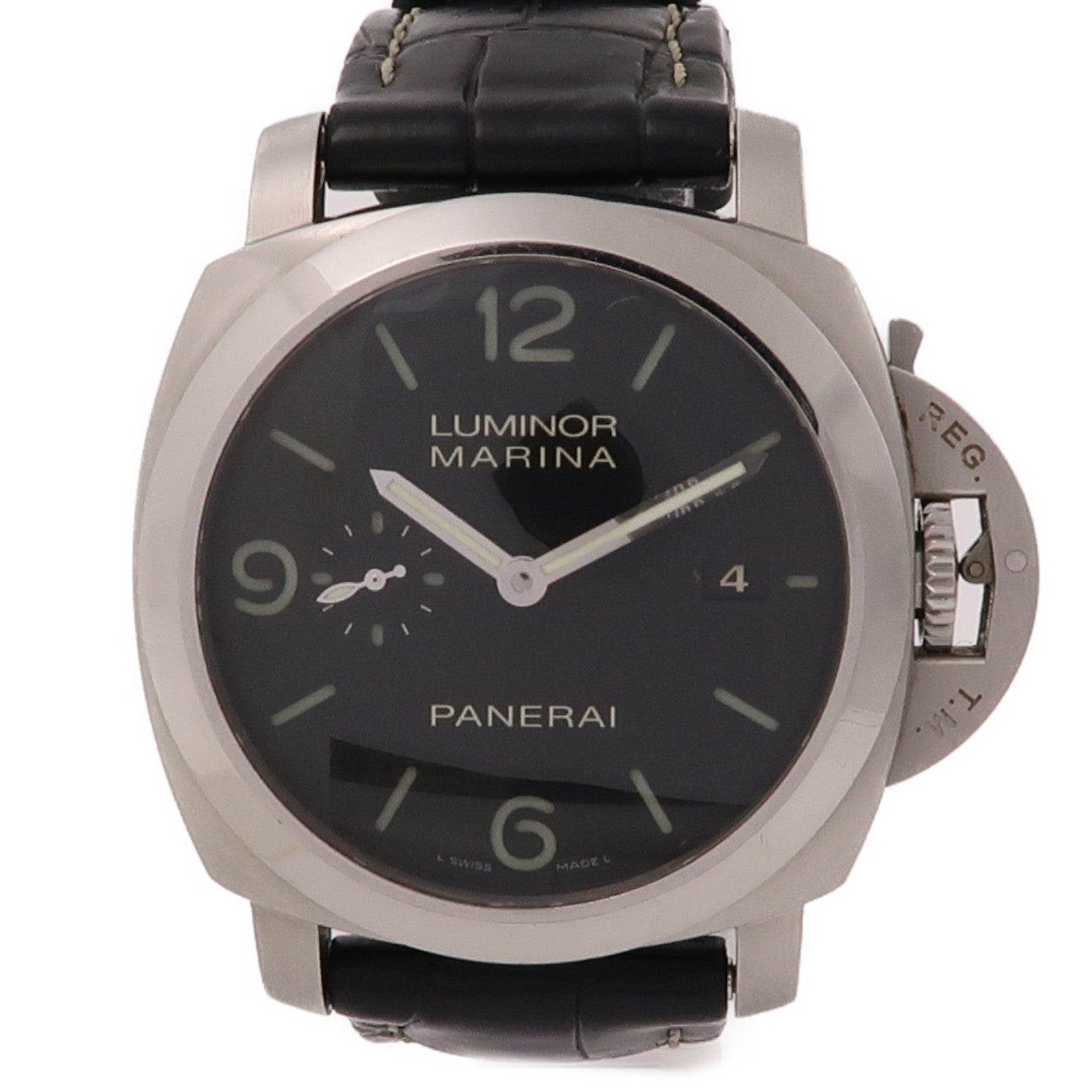 PANERAI Luminor Marina 1950不鏽鋼/皮革帶手錶自動機芯黑色