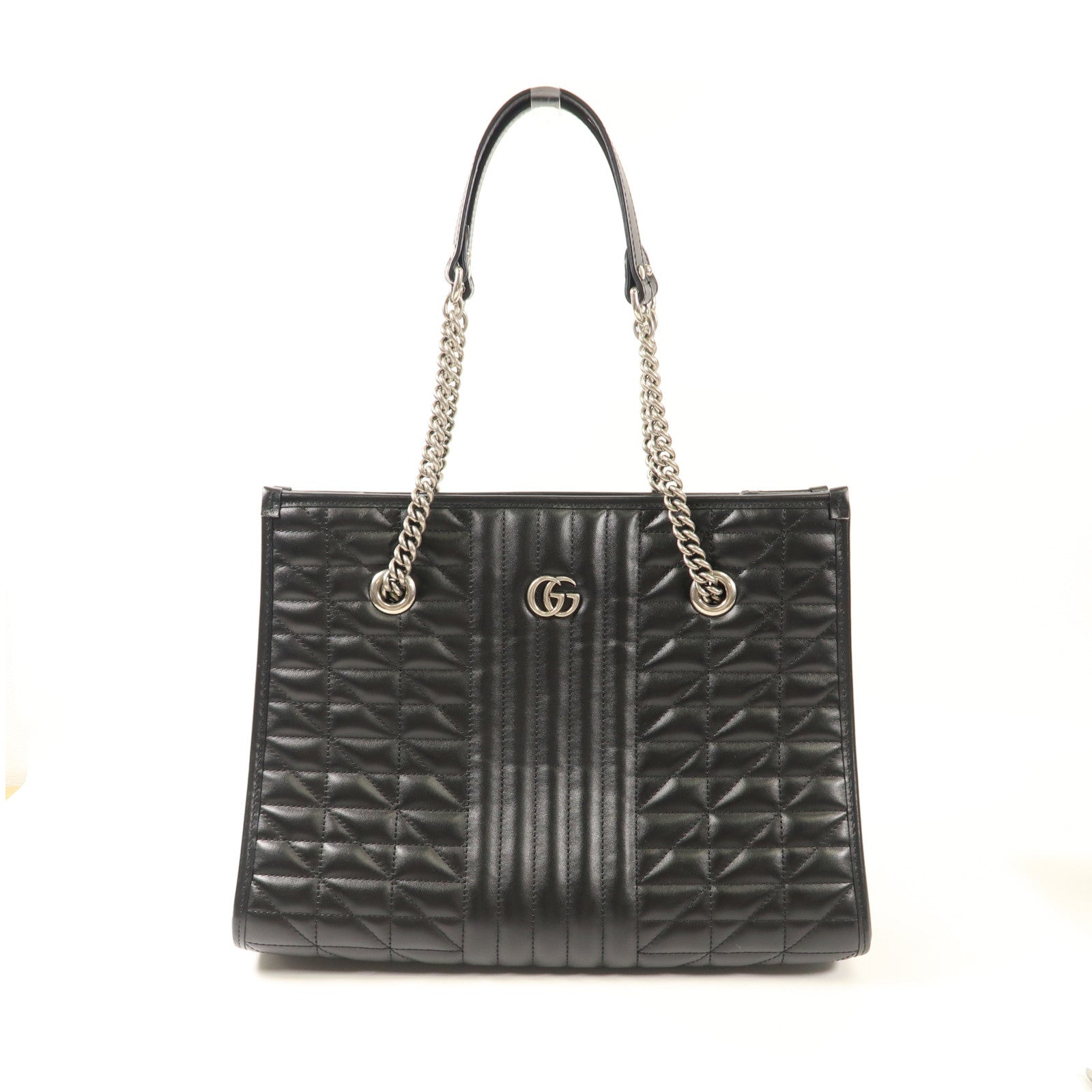 GUCCI SHW GG Marmont Chain Tote Bag Calfskin Leather 675796 Black