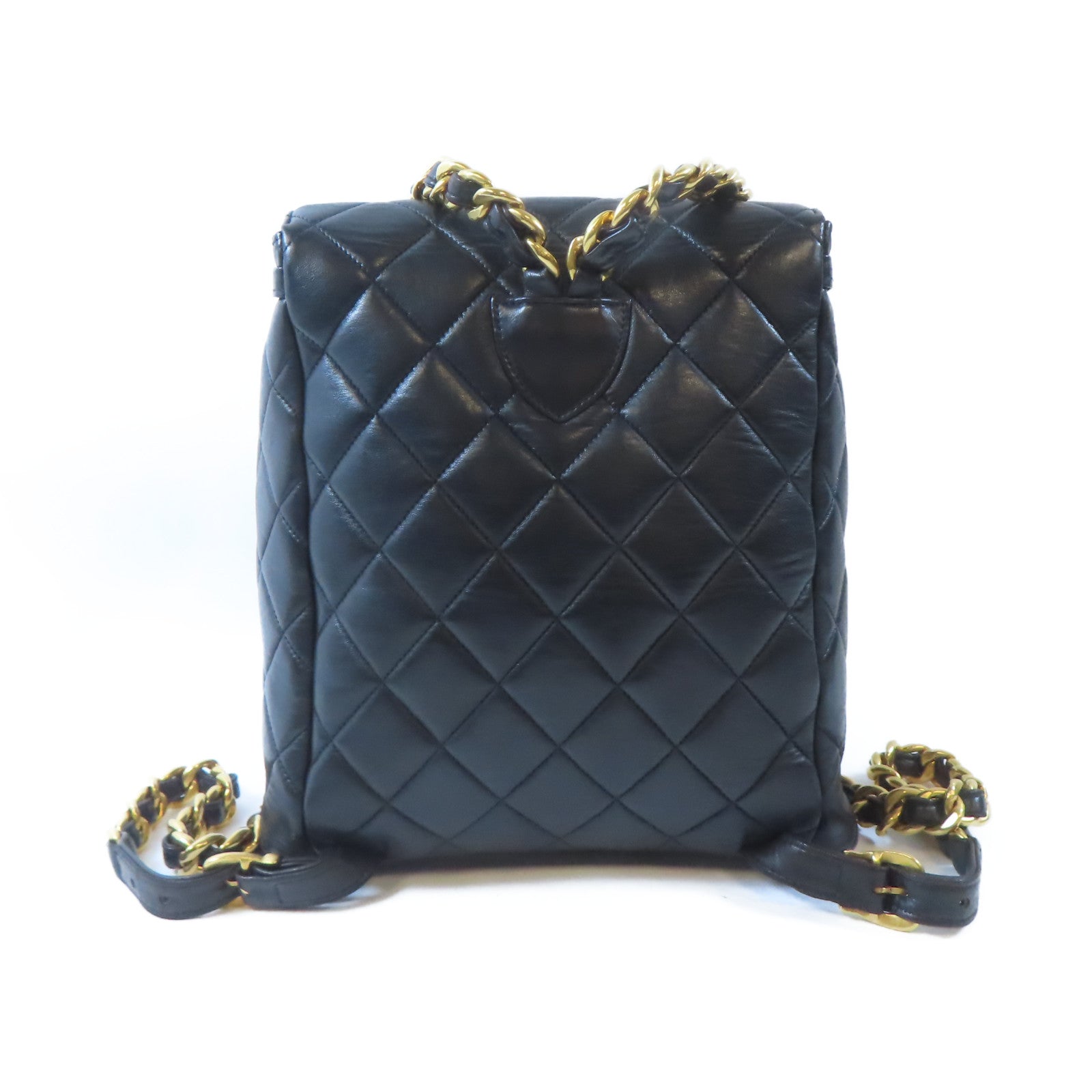 CHANEL 菱格羊皮皮革Vintage Backpack金扣背包黑色