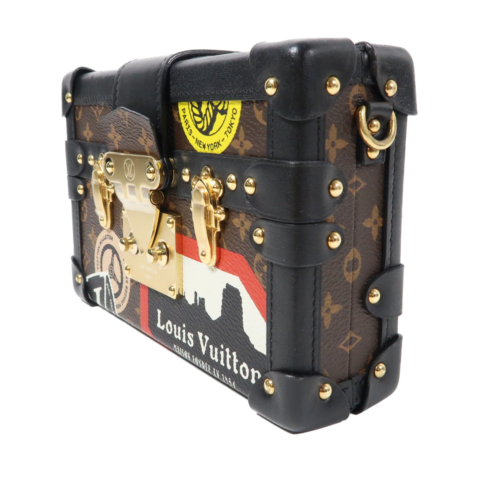 LOUIS VUITTON Monogram Petite Malle金扣肩背袋啡色/黑色