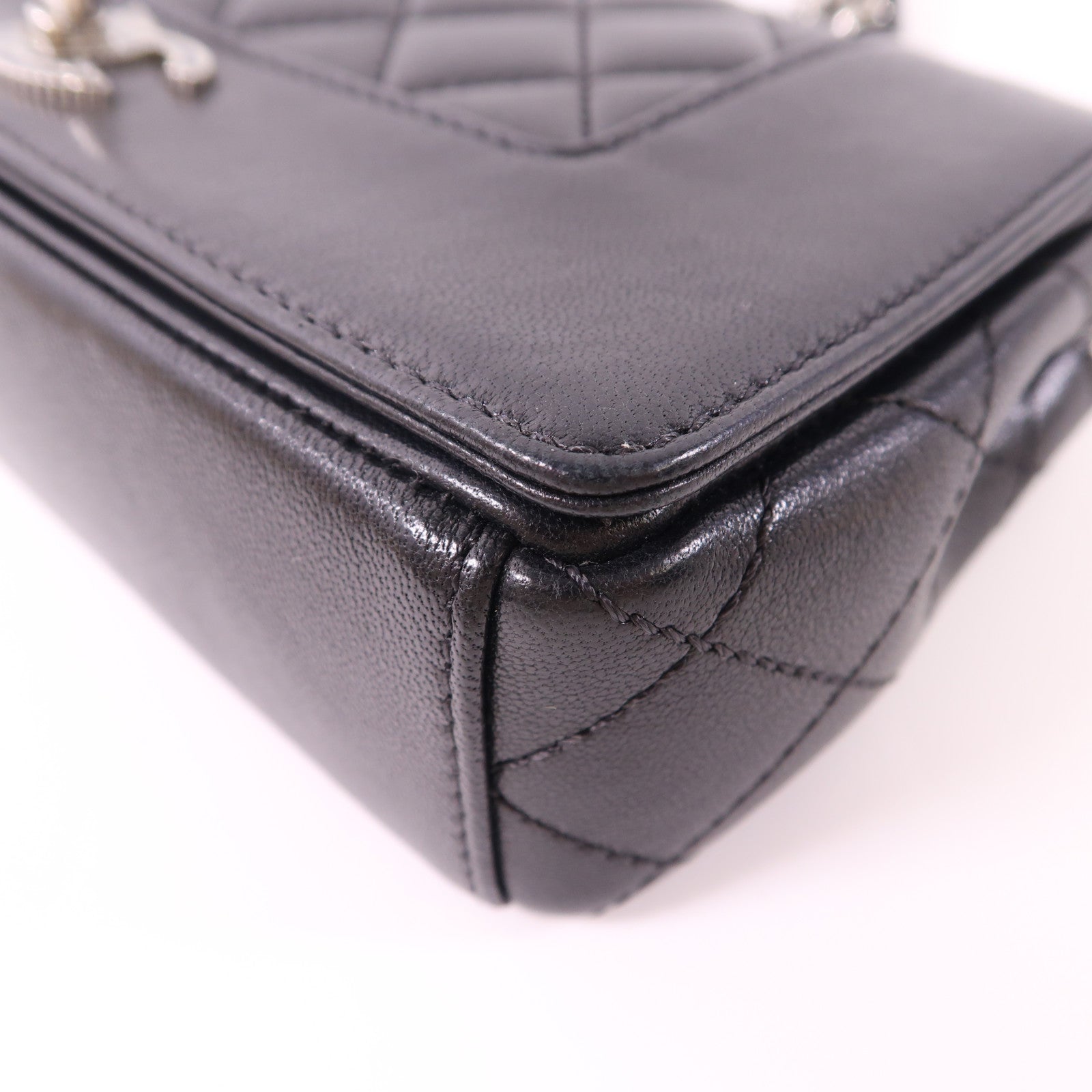 CHANEL CC SHW Chain Shoulder Bag Calfskin Leather Black
