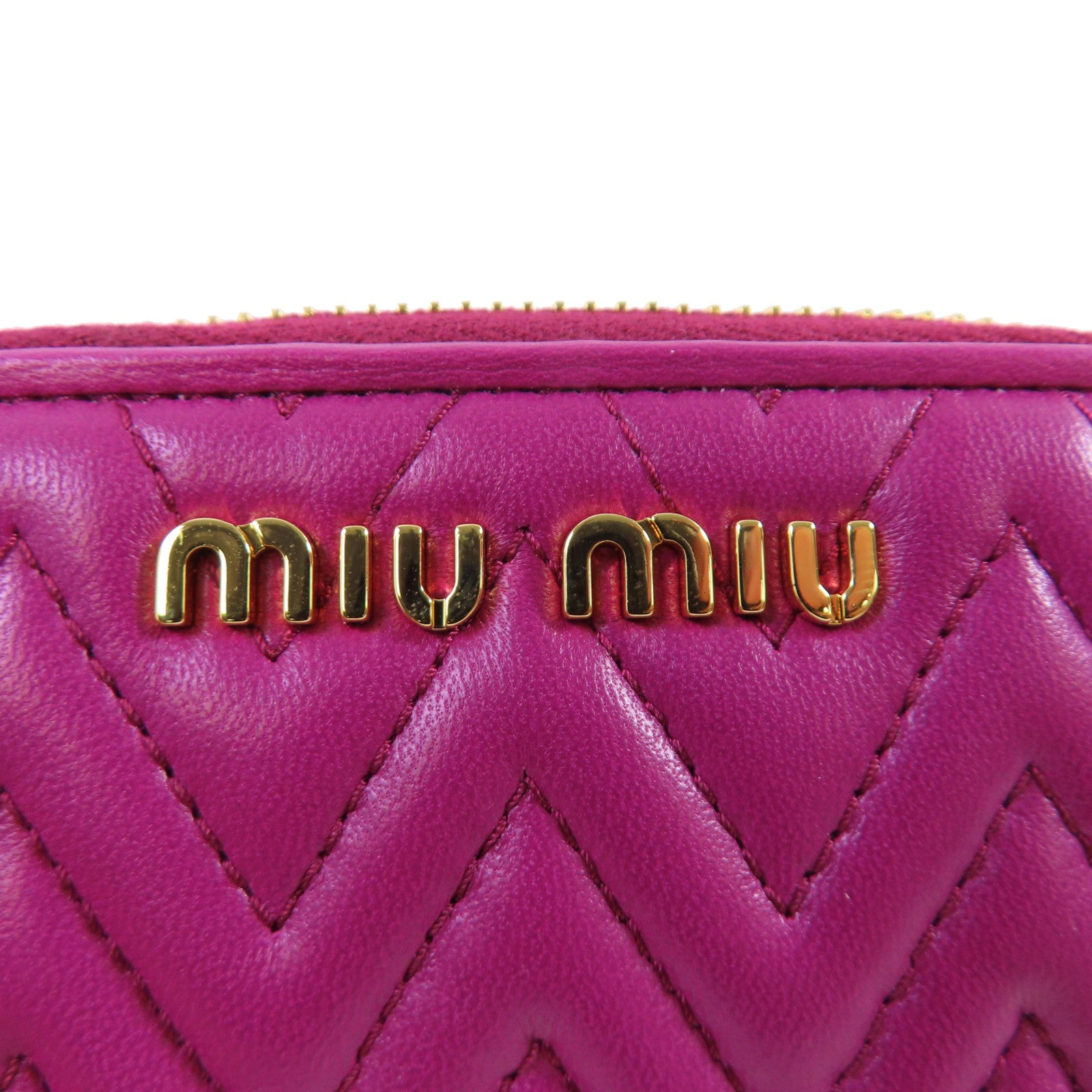 Miu Miu 羊皮皮革Zipper Card Case金扣拉鏈零錢包粉紫色