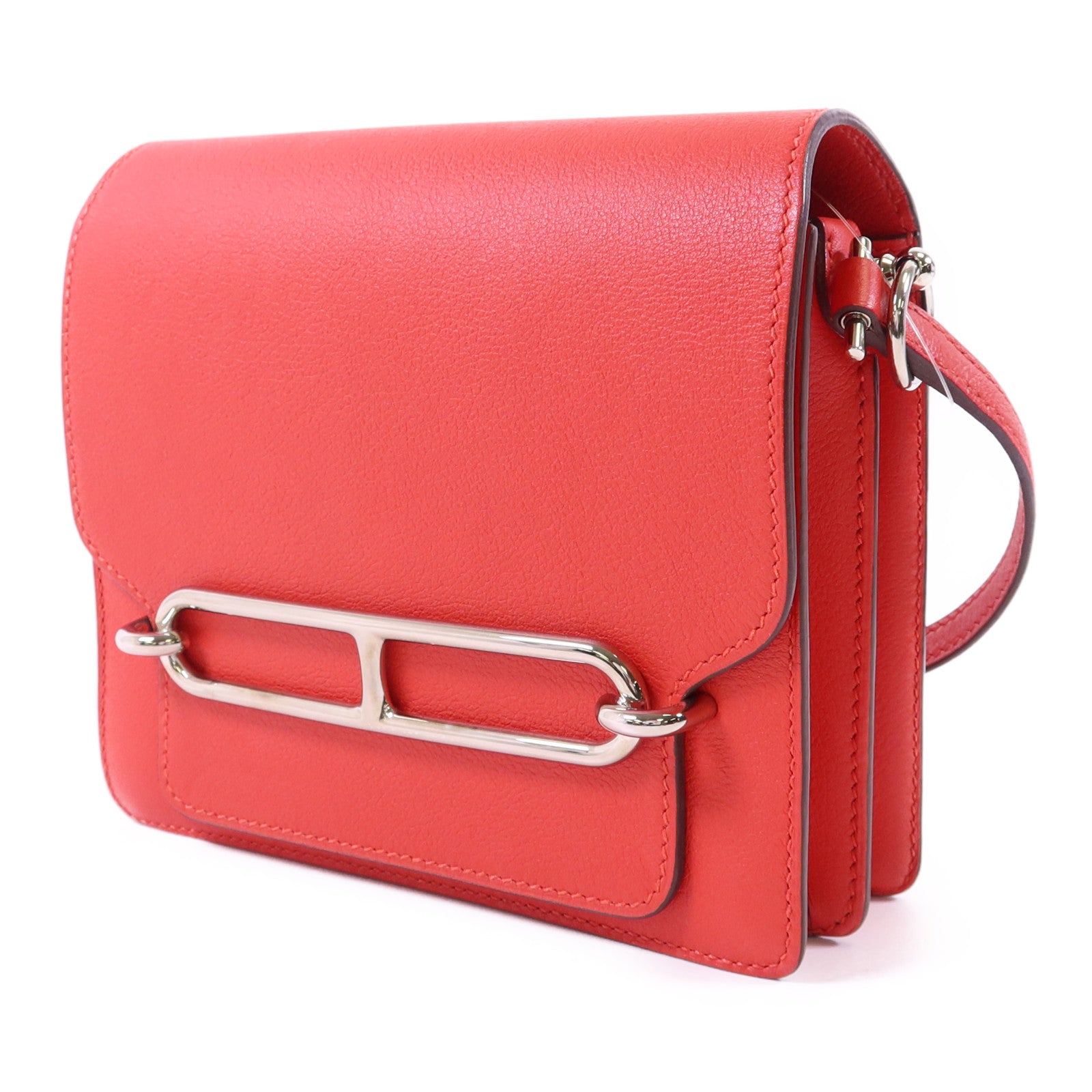 HERMES Evercolor皮革Mini Roulis銀扣肩背袋Rouge Tomate