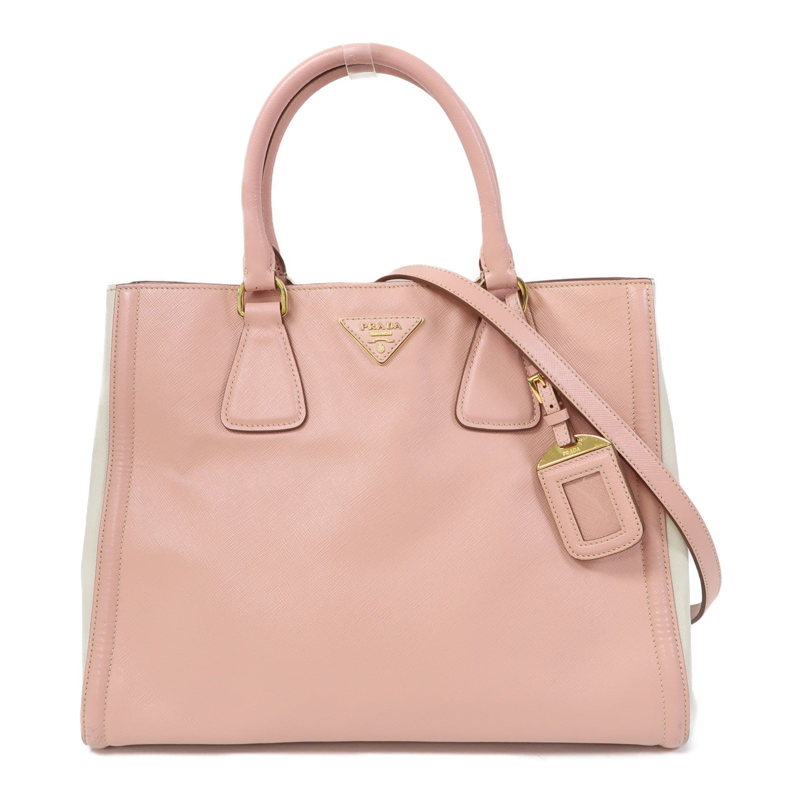 PRADA 牛皮皮革Shoulder Bag金扣手挽肩背兩用袋粉紅色