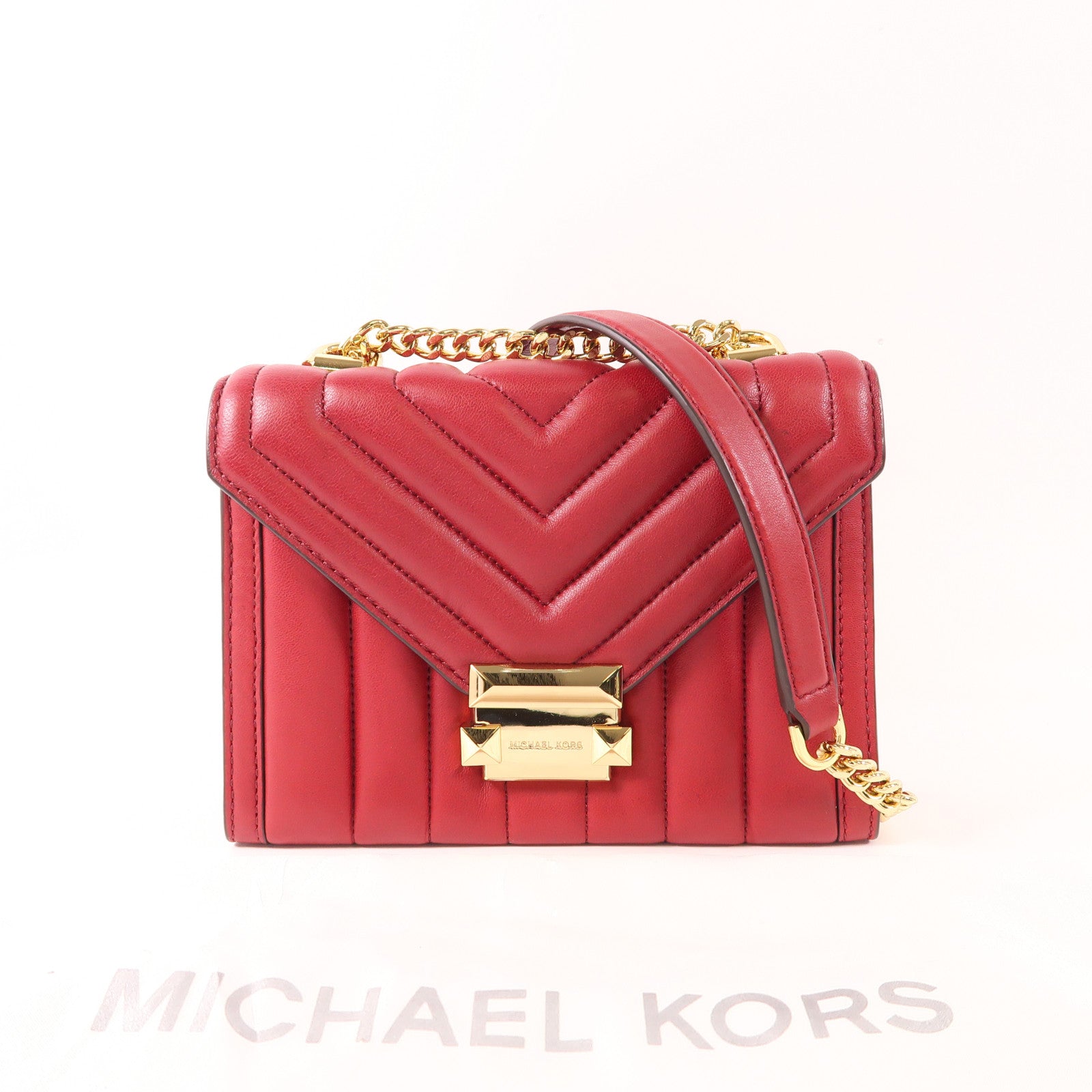 MICHAEL KORS Chain Shoulder Bag Lambskin Leather Red