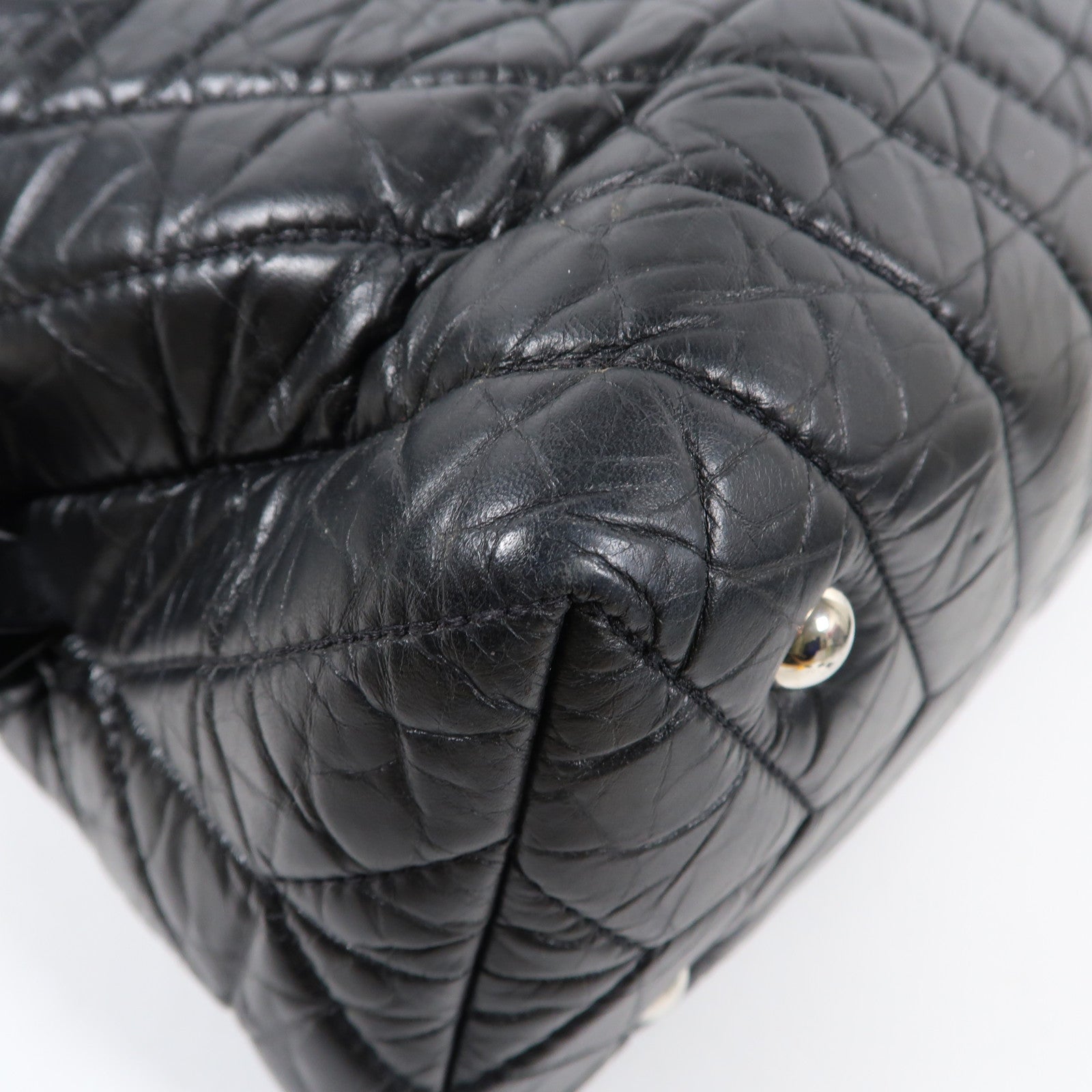 CHANEL 斜紋羊皮皮革Chain Shoulder Bag銀扣鏈帶肩背袋黑色