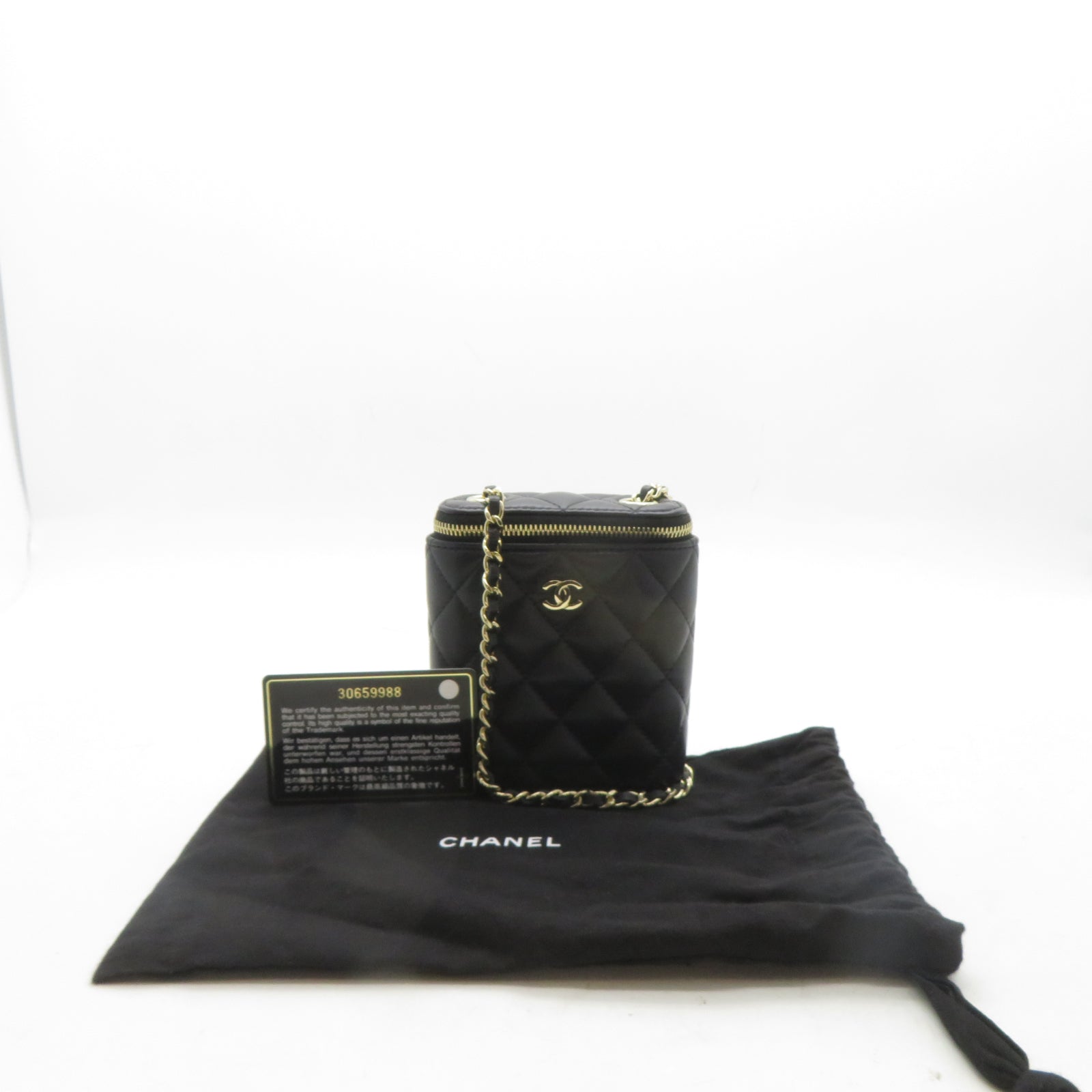 CHANEL 【激減優惠】菱格羊皮皮革Vanity Case金扣鏈帶肩背袋黑色