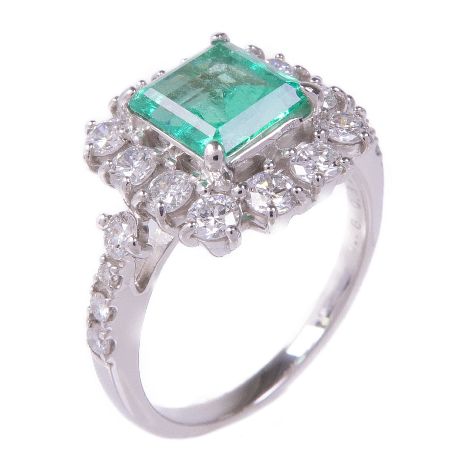 JEWELRY PT950鉑金Emerald Diamond Ring綠寶石/鑽石戒指US#5.5