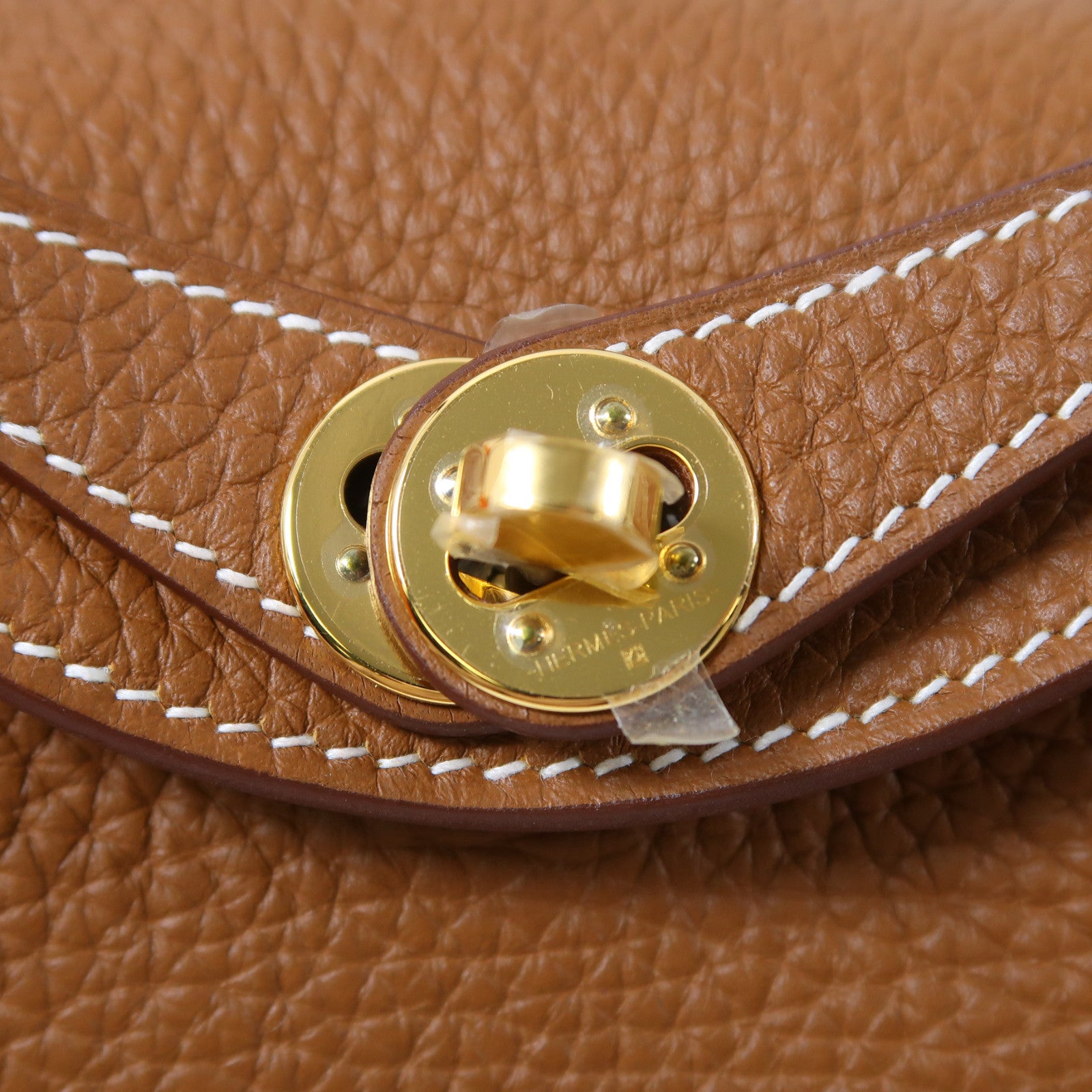HERMES Clemence皮革Mini Lindy金扣手挽肩背兩用袋Gold啡色