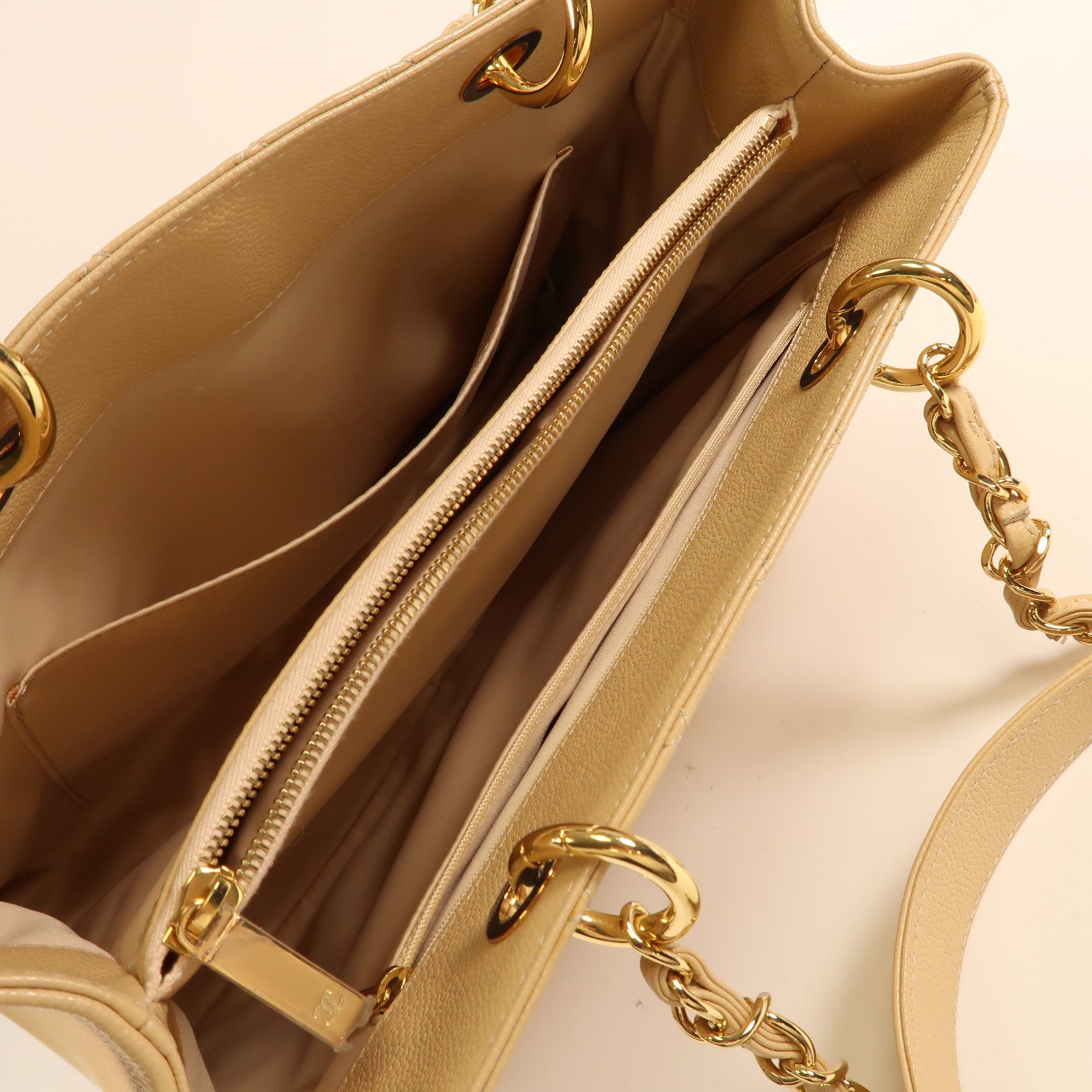 CHANEL 牛皮皮革Grand Shopping Tote金扣鏈帶肩背袋