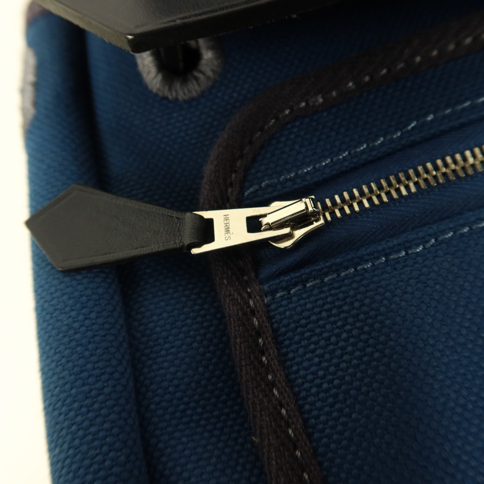 HERMES 帆布Herbag Backpack銀扣背包Deep Blue/Bleu Nuit
