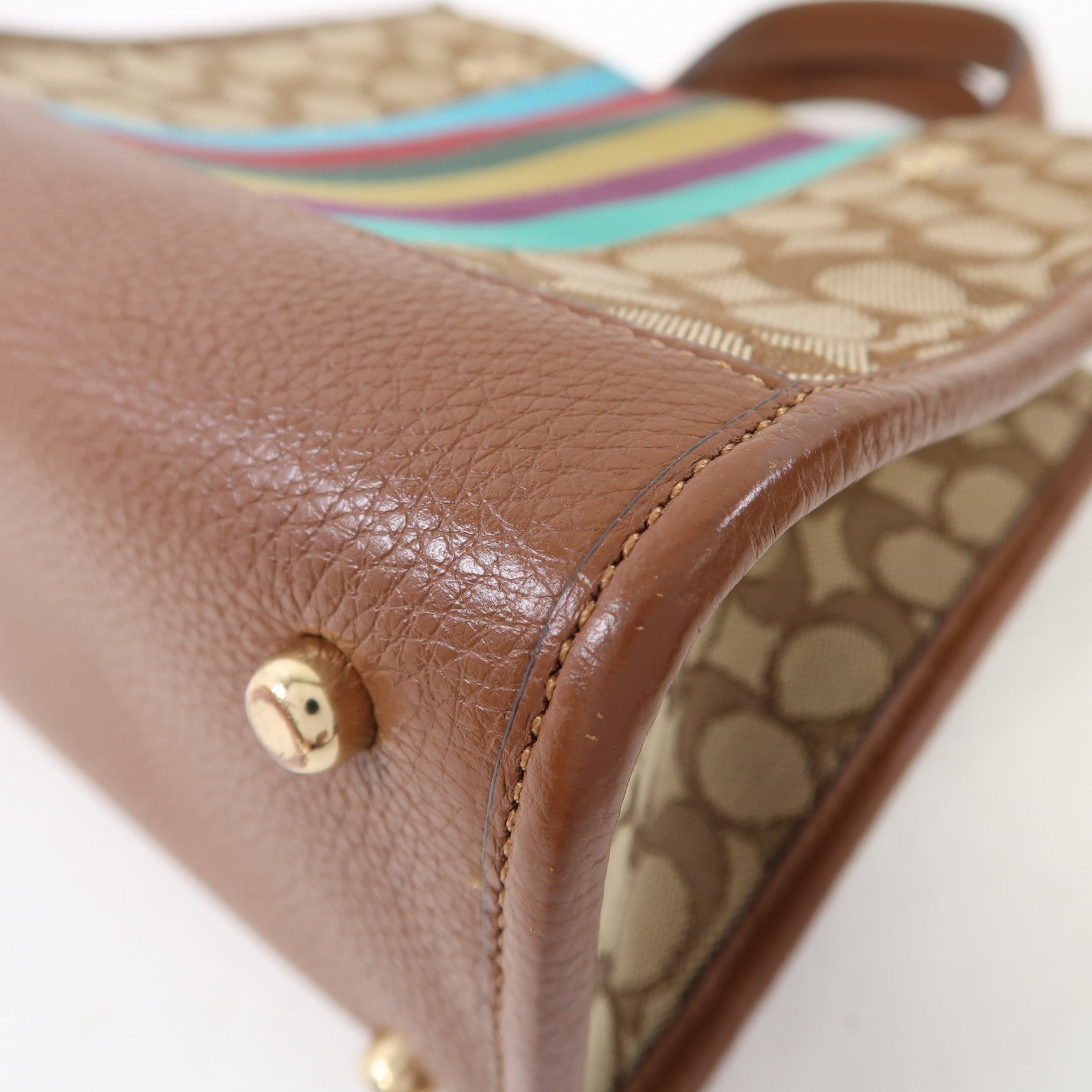 COACH 帆布Shoulder Bag金扣手挽肩背兩用袋啡色