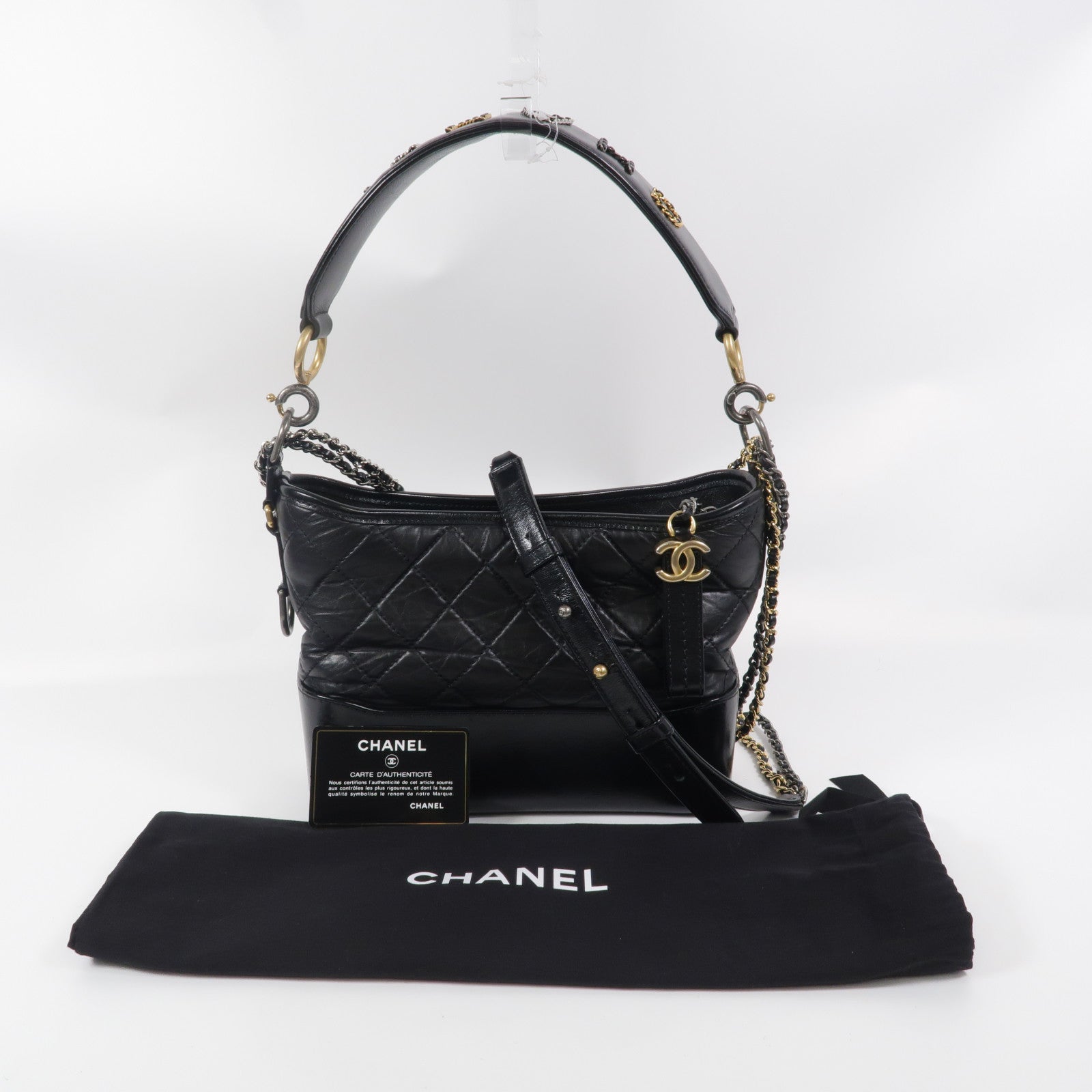 CHANEL 牛皮皮革Gabrielle Medium With Handle鏈帶手挽肩背兩用袋
