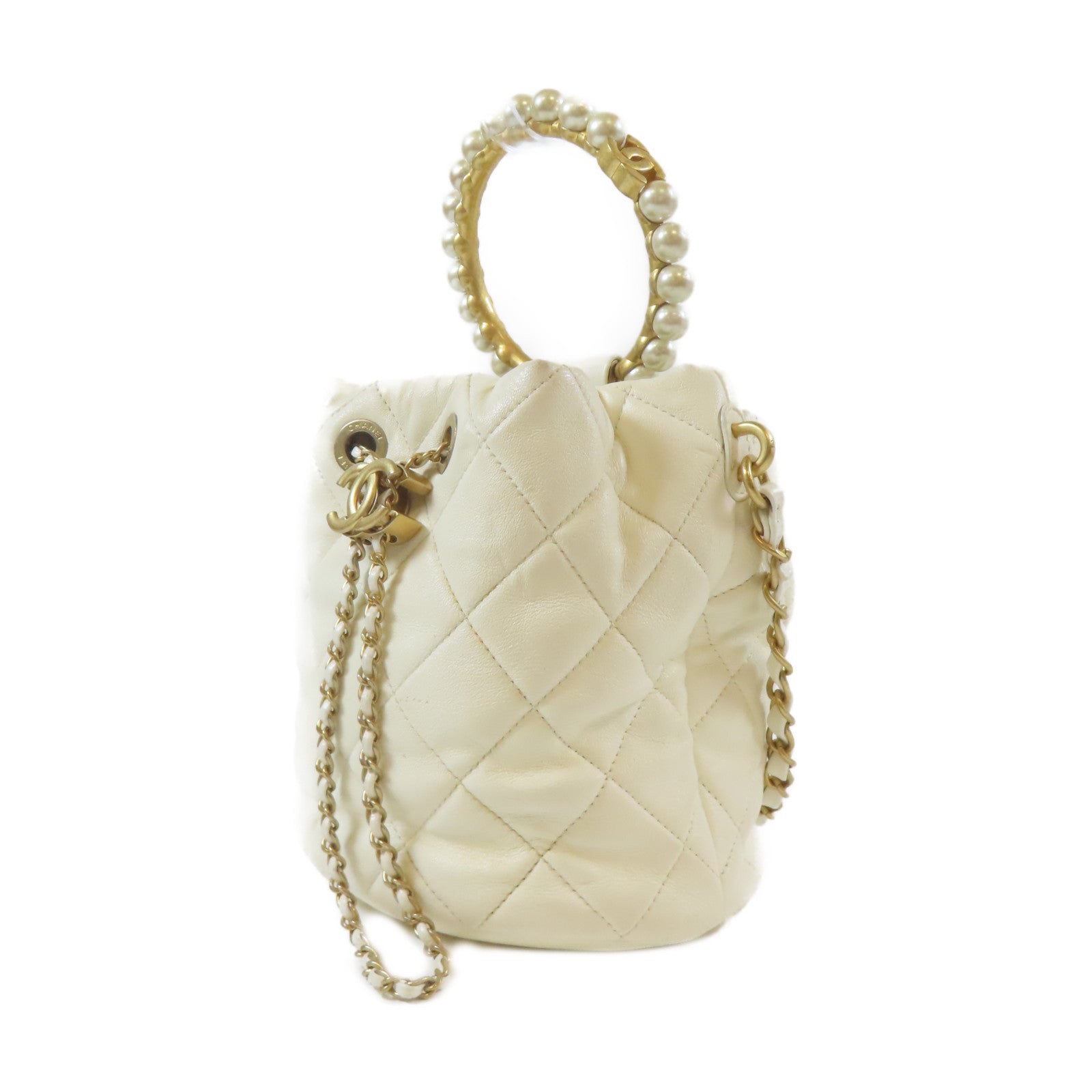 CHANEL 【激減優惠】菱格牛皮皮革Shoulder Bag金扣手挽肩背兩用袋白色