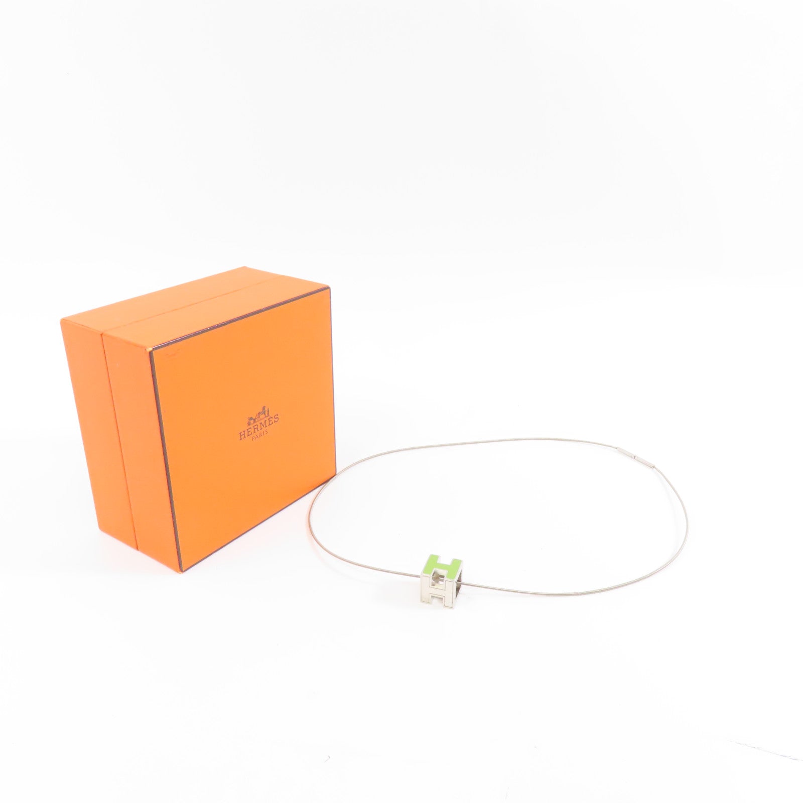 HERMES 金屬Cube d'H Necklace項鍊綠色/銀色