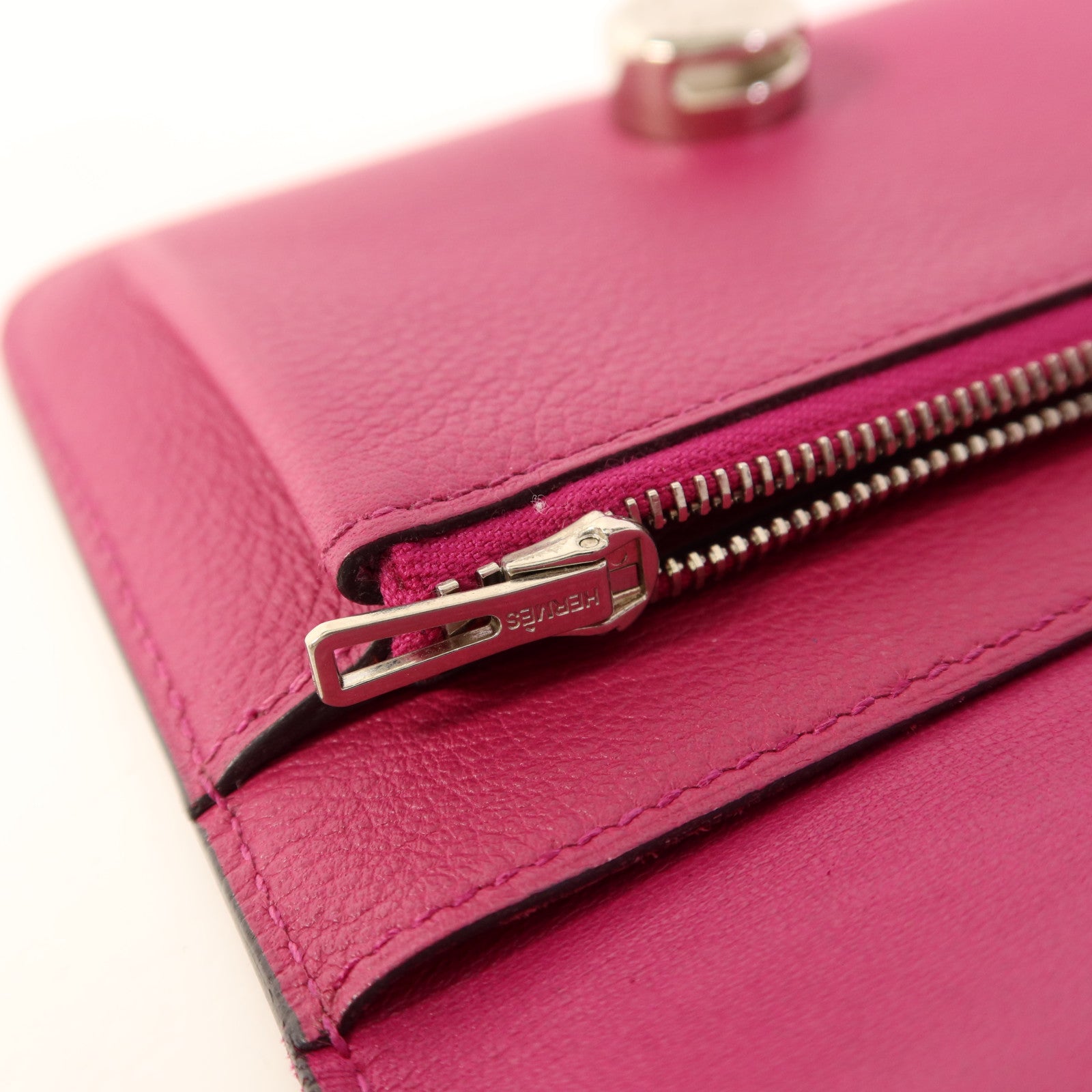 HERMES 【激減優惠】Evercolor皮革Dogon Compact Bifold Wallet銀扣錢包Rose Pourpre