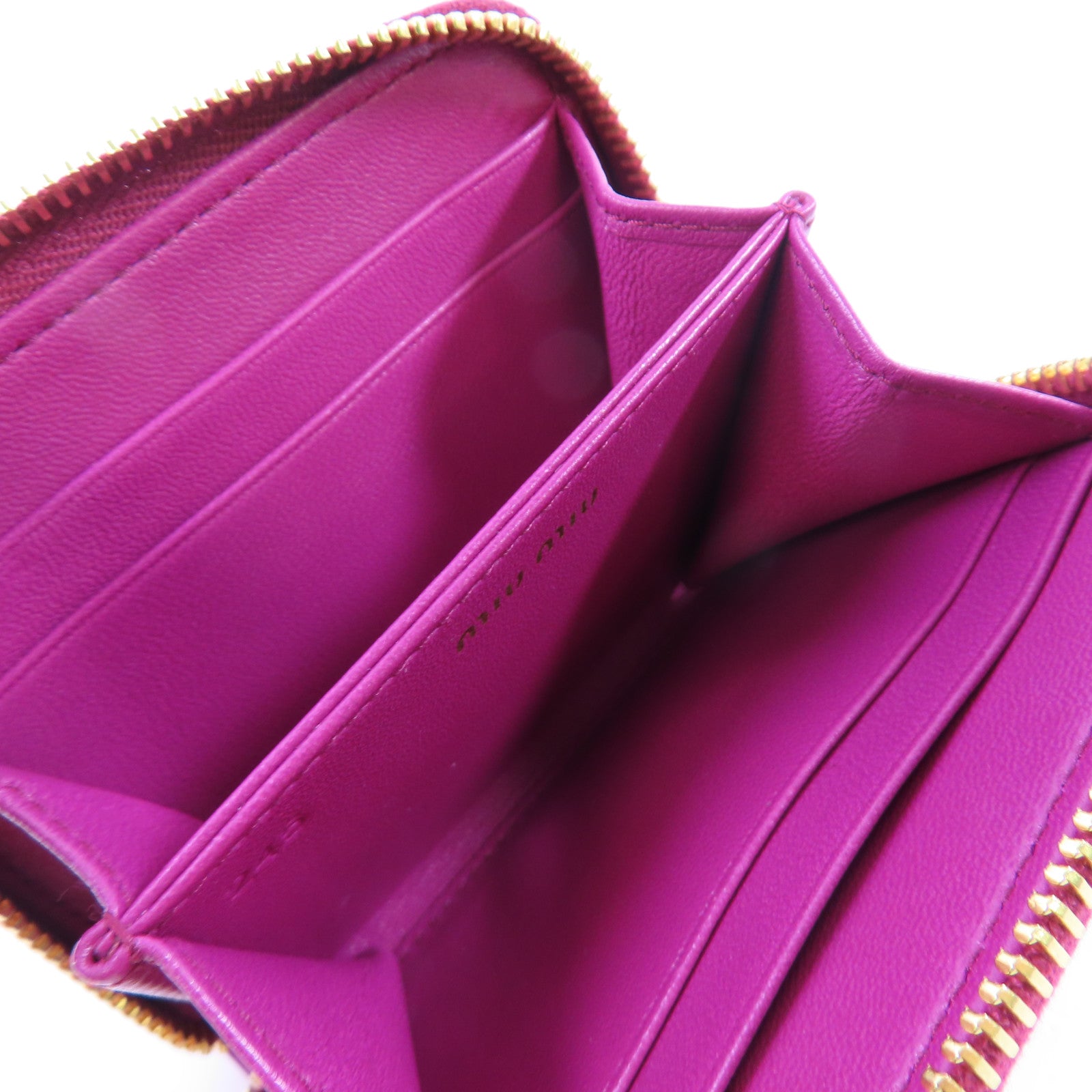 Miu Miu 羊皮皮革Zipper Card Case金扣拉鏈零錢包粉紫色