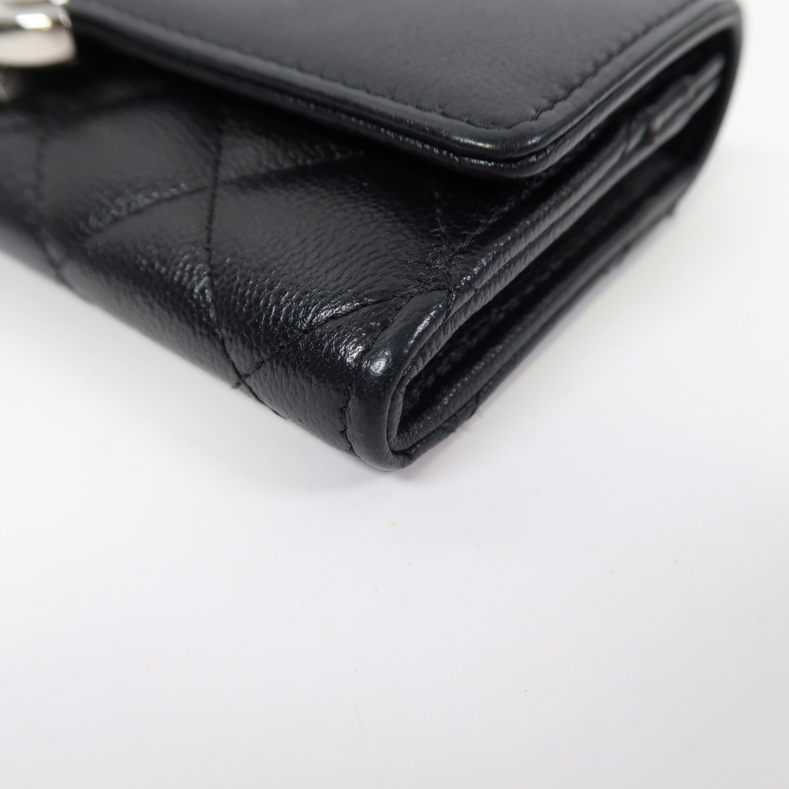 CHANEL 菱格牛皮皮革Wallet銀扣長錢包黑色