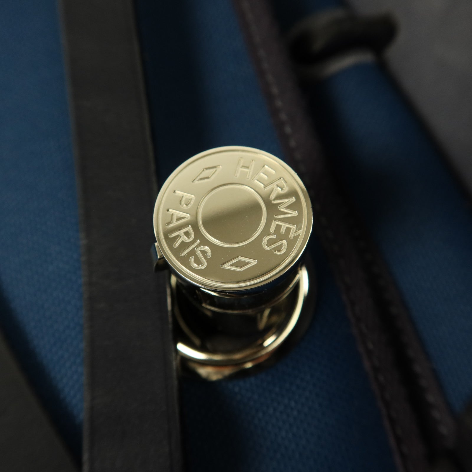 HERMES 帆布Herbag Backpack銀扣背包Deep Blue/Bleu Nuit
