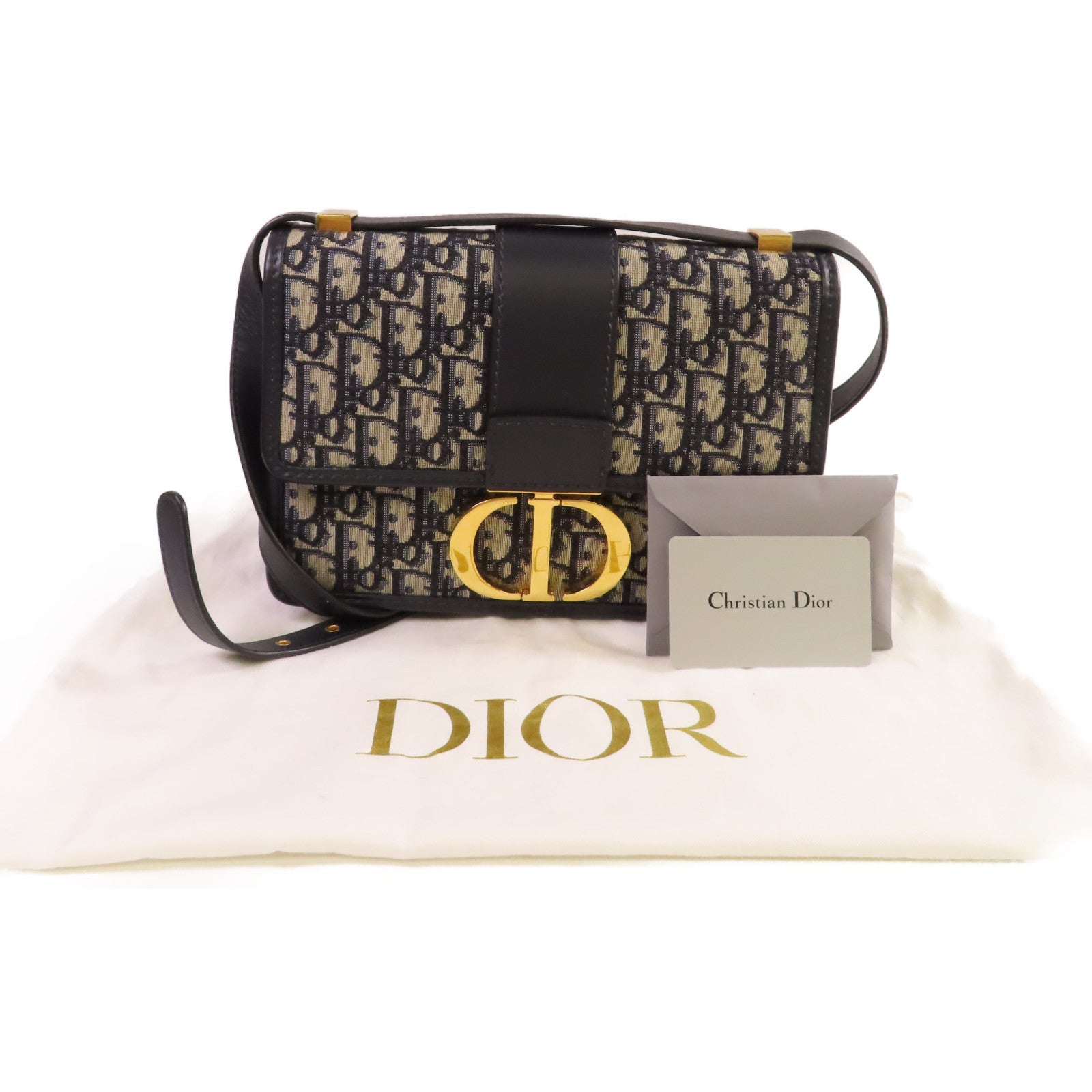 Dior Oblique帆布30 Montaigne Shoulder Bag金扣肩背袋寶藍色