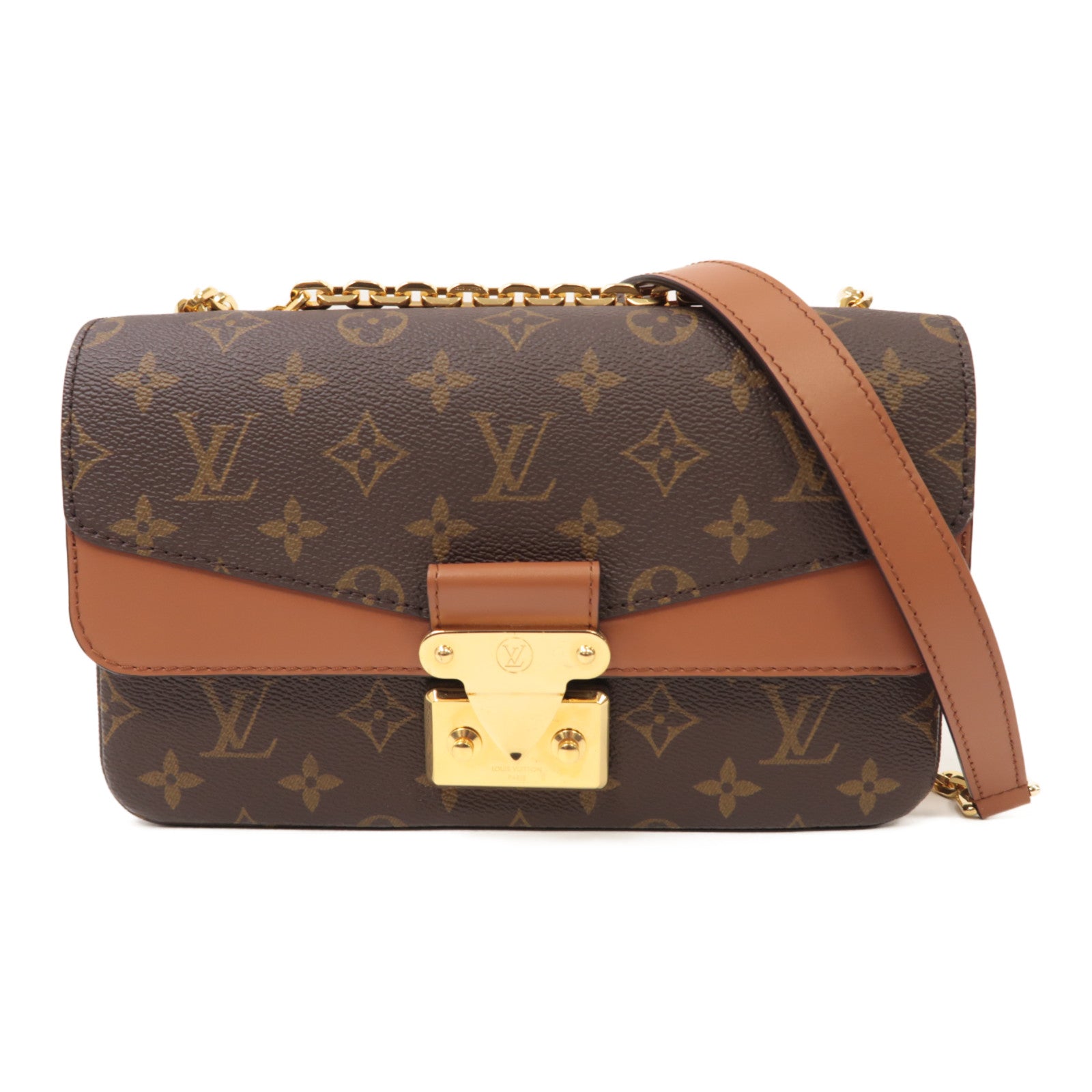 LOUIS VUITTON Monogram Marceau金扣鏈帶肩背袋棕色