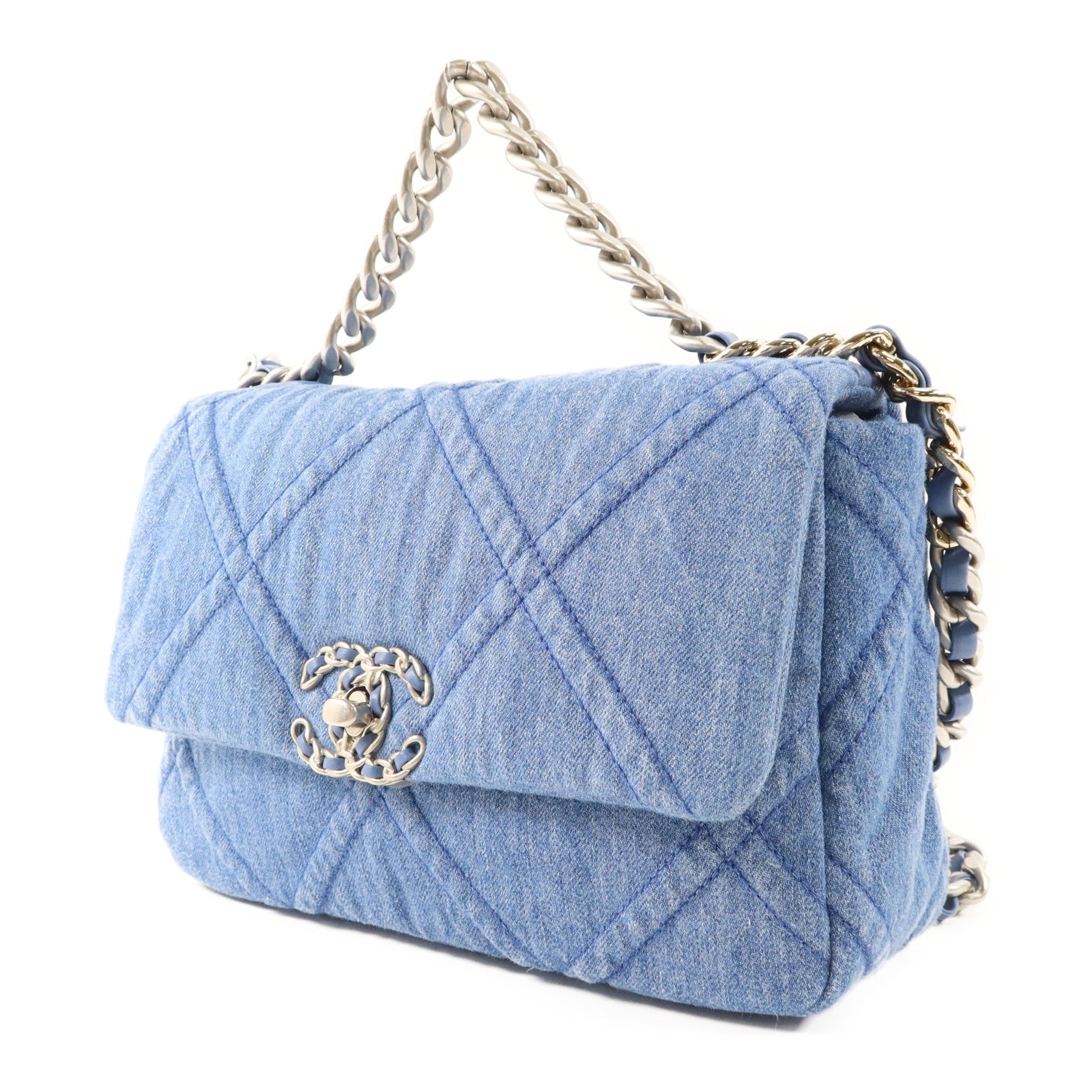 CHANEL 牛仔布Chanel 19鏈帶手挽肩背兩用袋