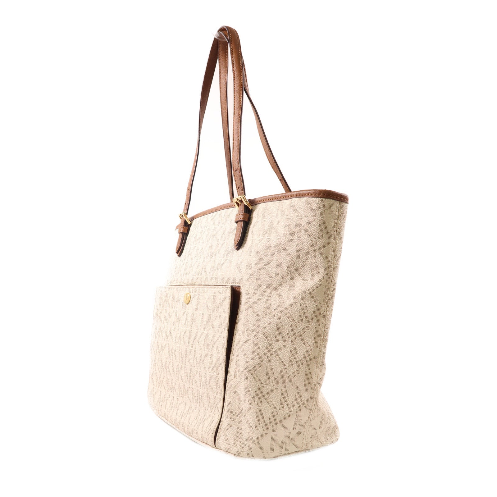Michael Kors 塗層帆布Shoulder Tote金扣肩背袋/手挽袋白色