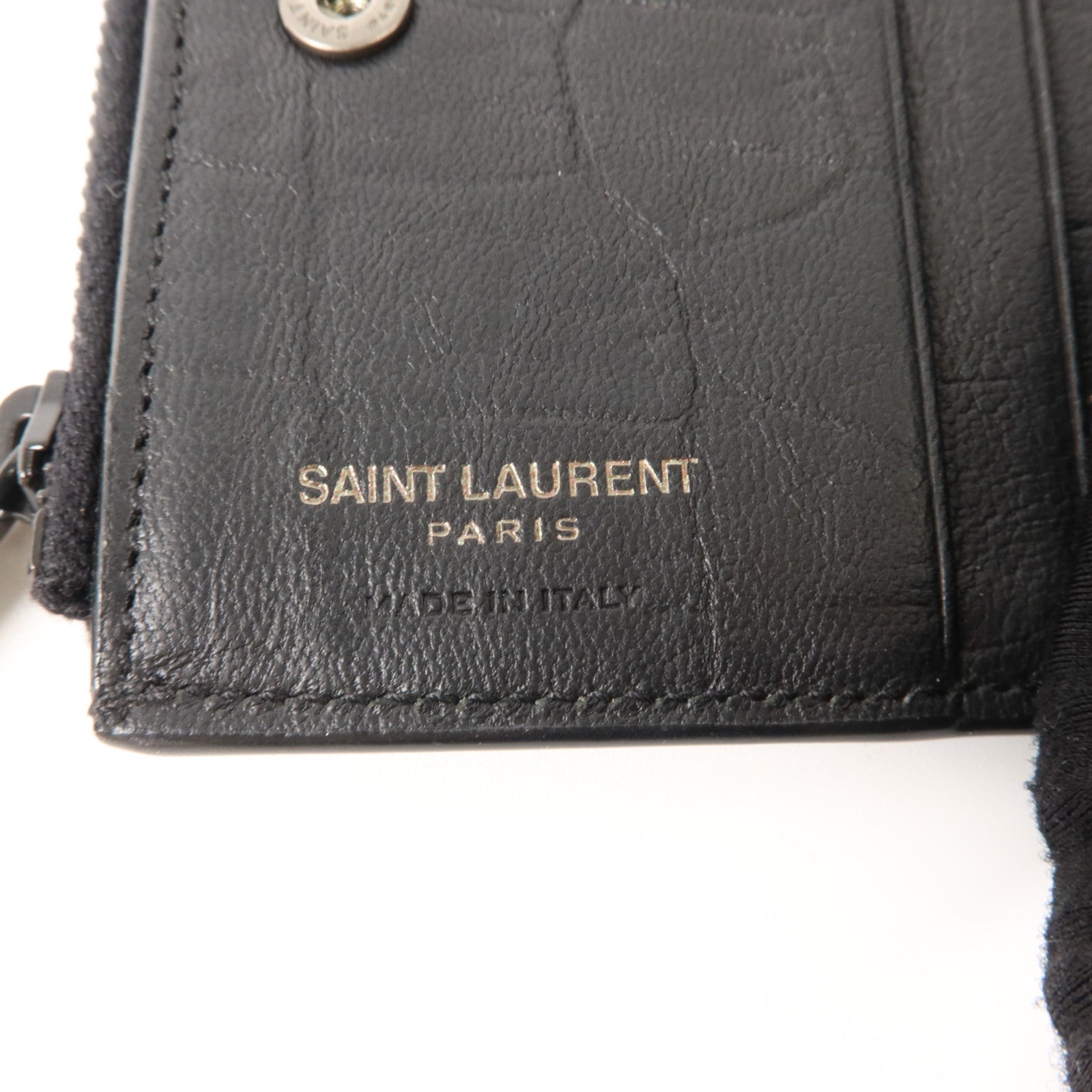 SAINT LAURENT 牛皮皮革Cassandre Crocodile-Embossed Wallet錢包