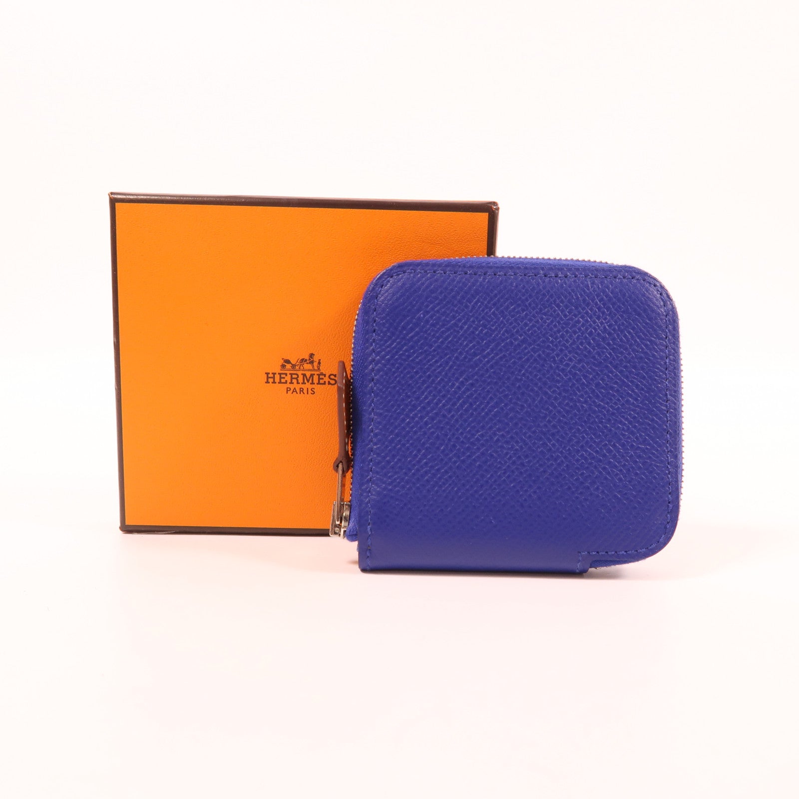 HERMES Epsom皮革Coin Purse銀扣零錢包Bleu Electrique