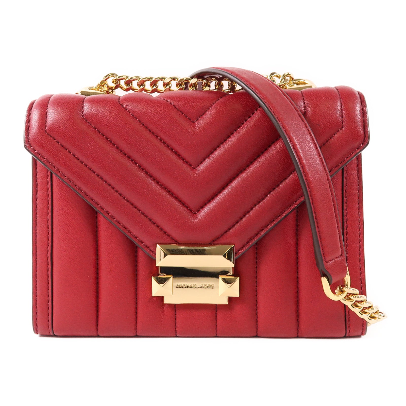 MICHAEL KORS Chain Shoulder Bag Lambskin Leather Red