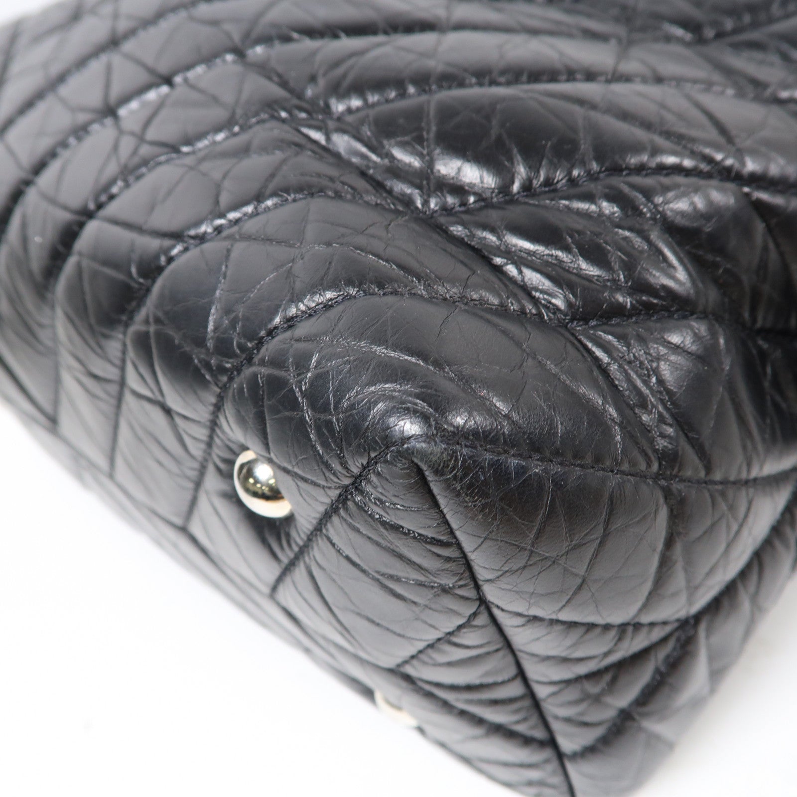 CHANEL 斜紋羊皮皮革Chain Shoulder Bag銀扣鏈帶肩背袋黑色