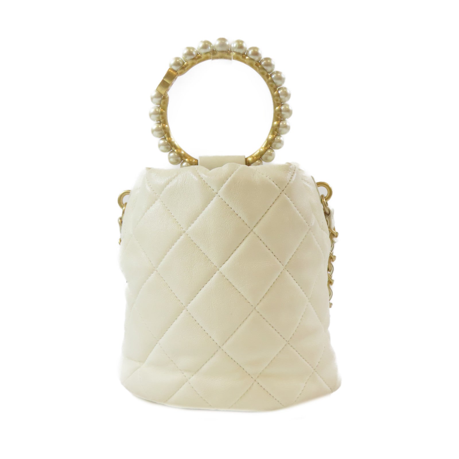 CHANEL 【激減優惠】菱格牛皮皮革Shoulder Bag金扣手挽肩背兩用袋白色